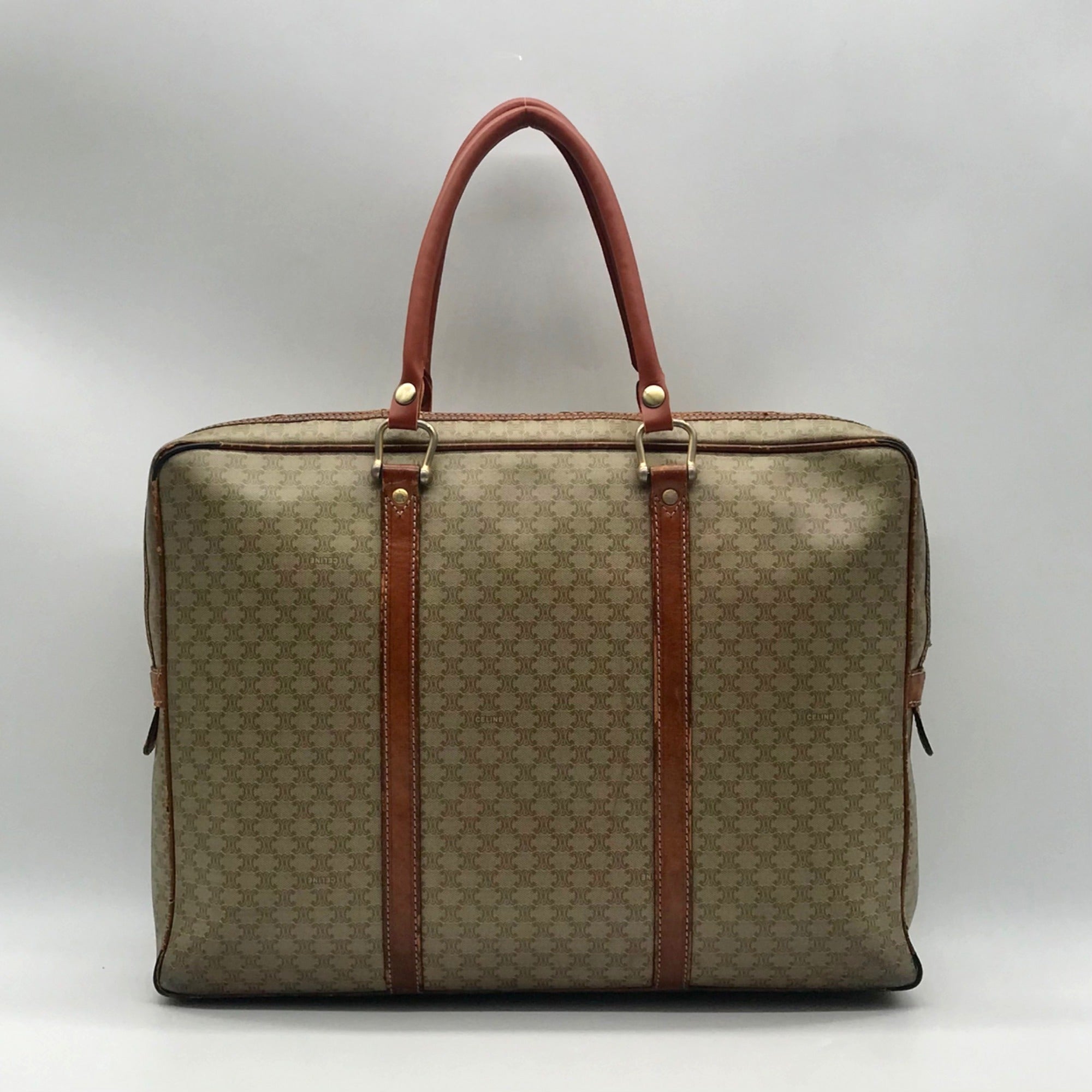 Celine Vintage Olive Green Coated Canvas Macadam Briefcase