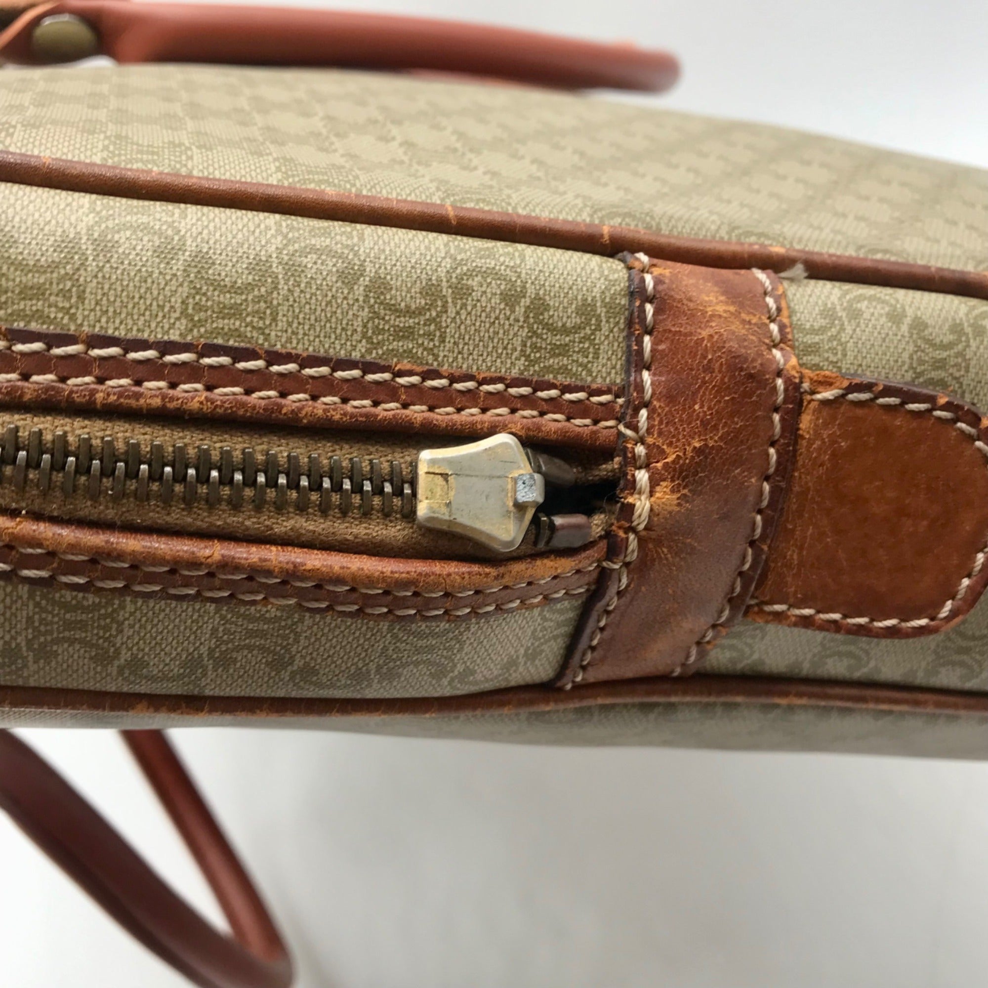 Celine Vintage Olive Green Coated Canvas Macadam Briefcase