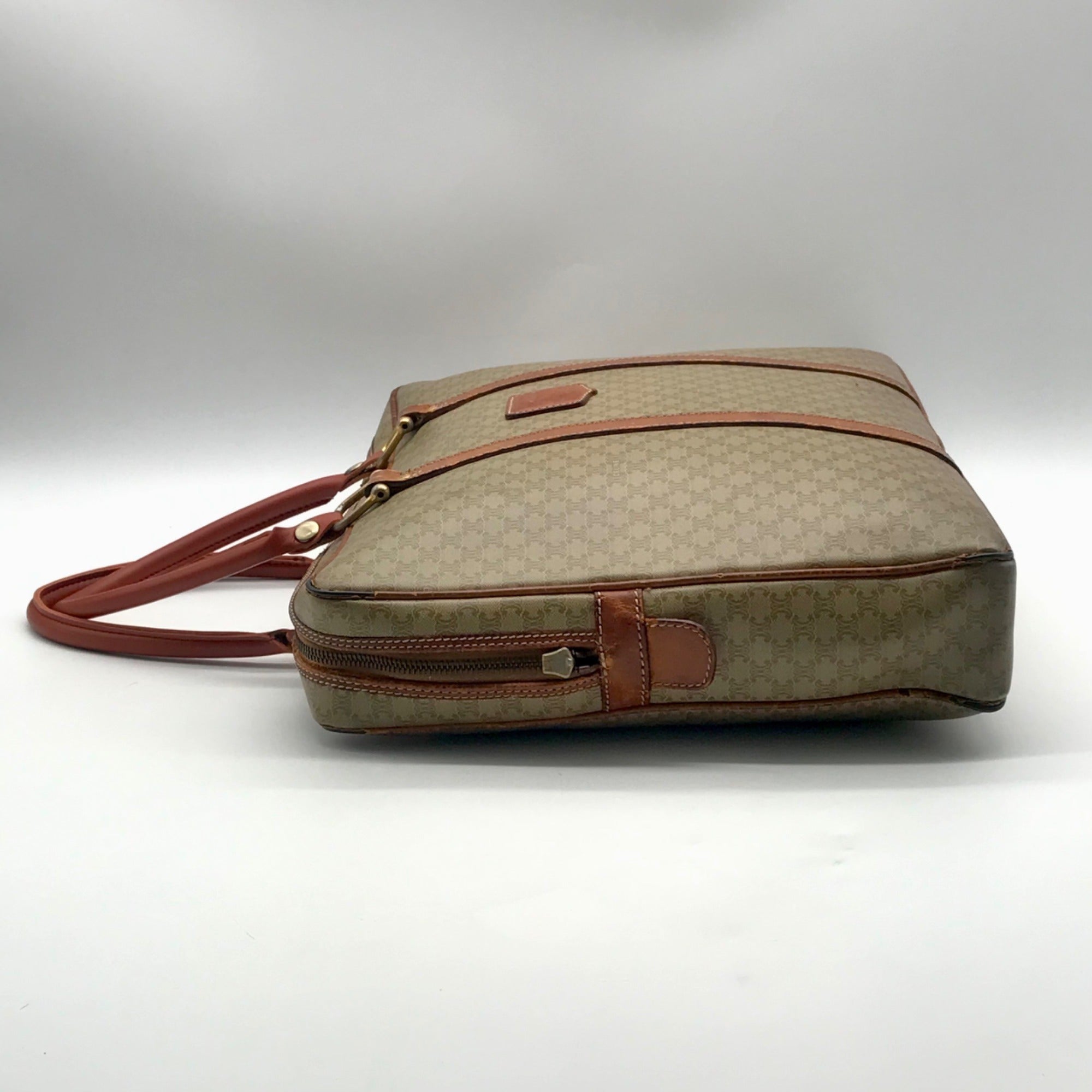 Celine Vintage Olive Green Coated Canvas Macadam Briefcase