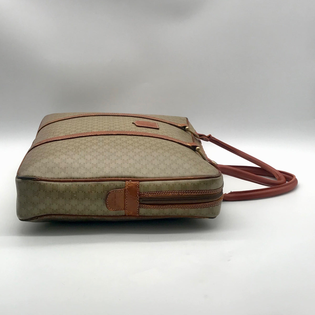 Celine Vintage Olive Green Coated Canvas Macadam Briefcase