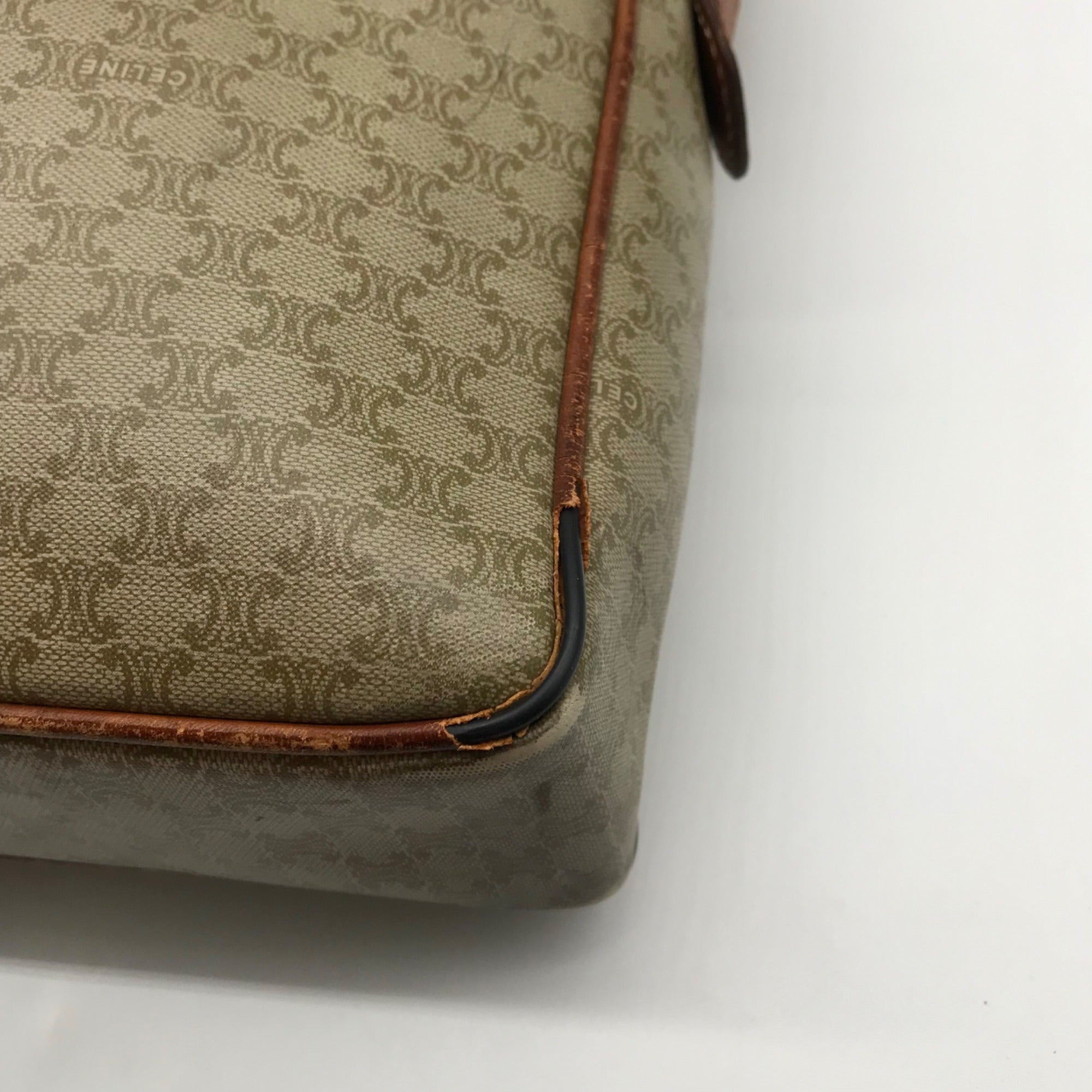 Celine Vintage Olive Green Coated Canvas Macadam Briefcase