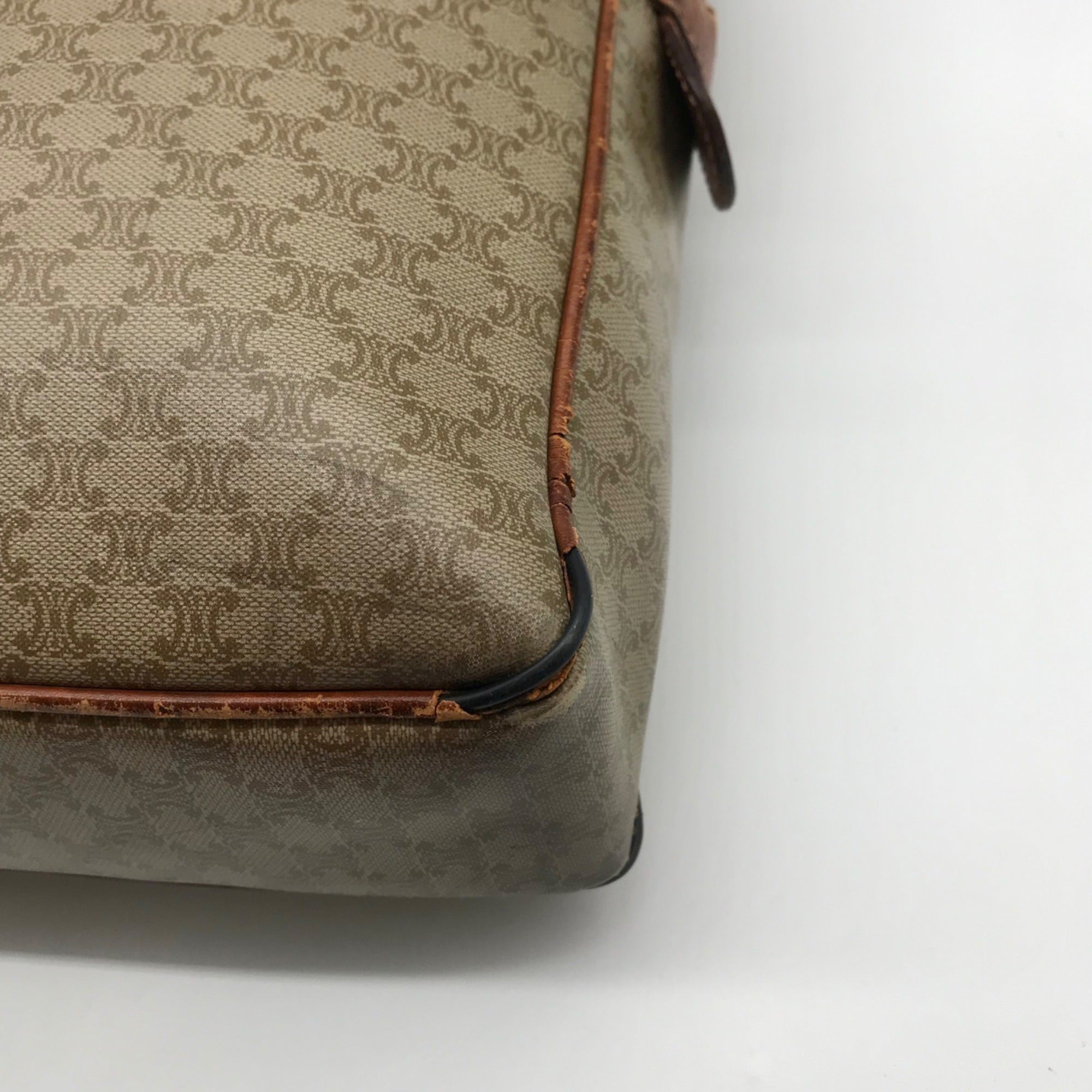 Celine Vintage Olive Green Coated Canvas Macadam Briefcase