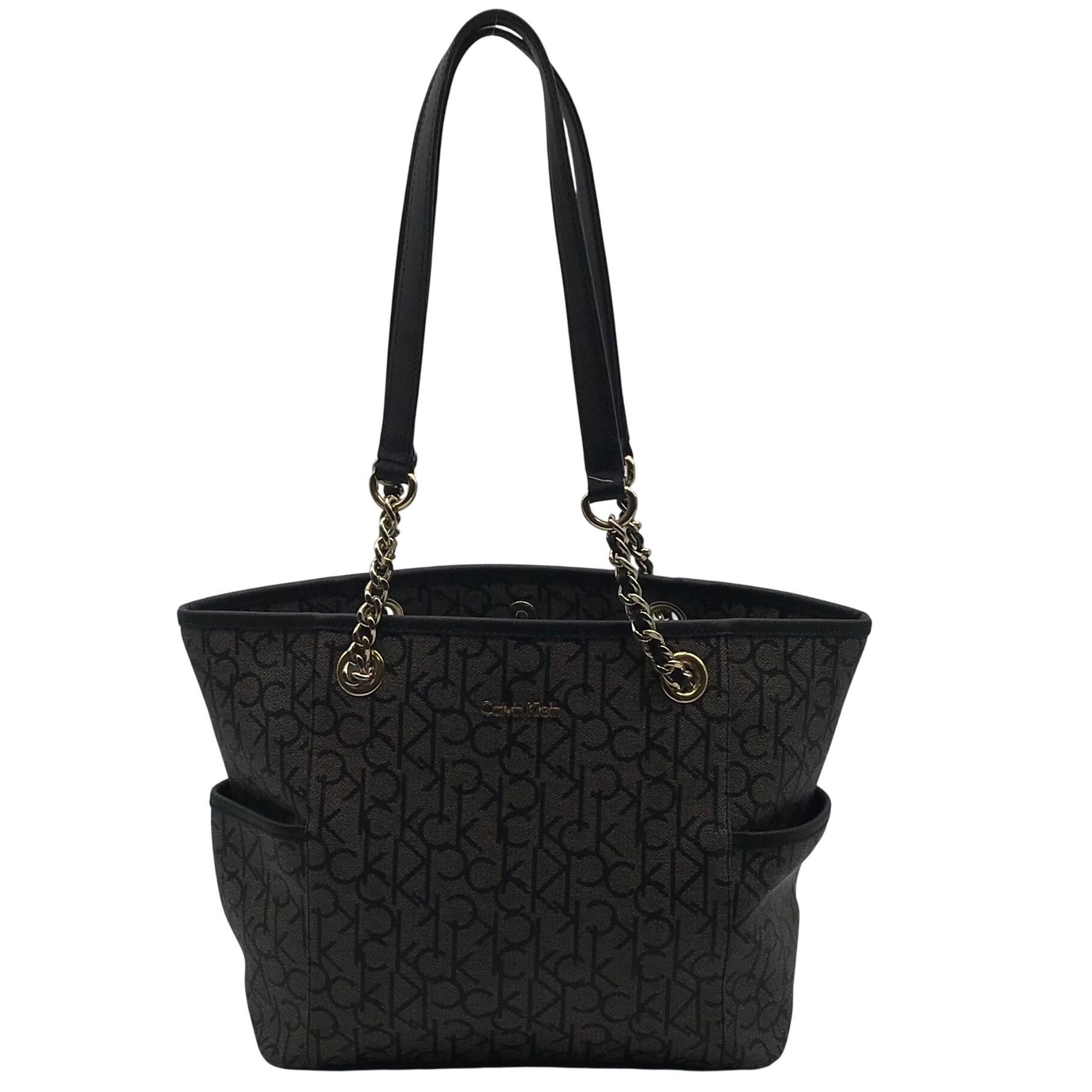 Calvin Klein Black &amp; Light Gray Monogram Chain Link Tote Bag