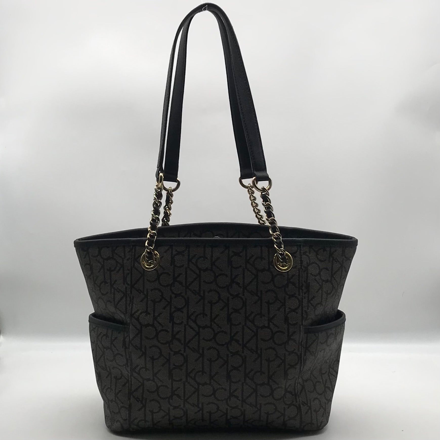 Calvin Klein Black &amp; Light Gray Monogram Chain Link Tote Bag