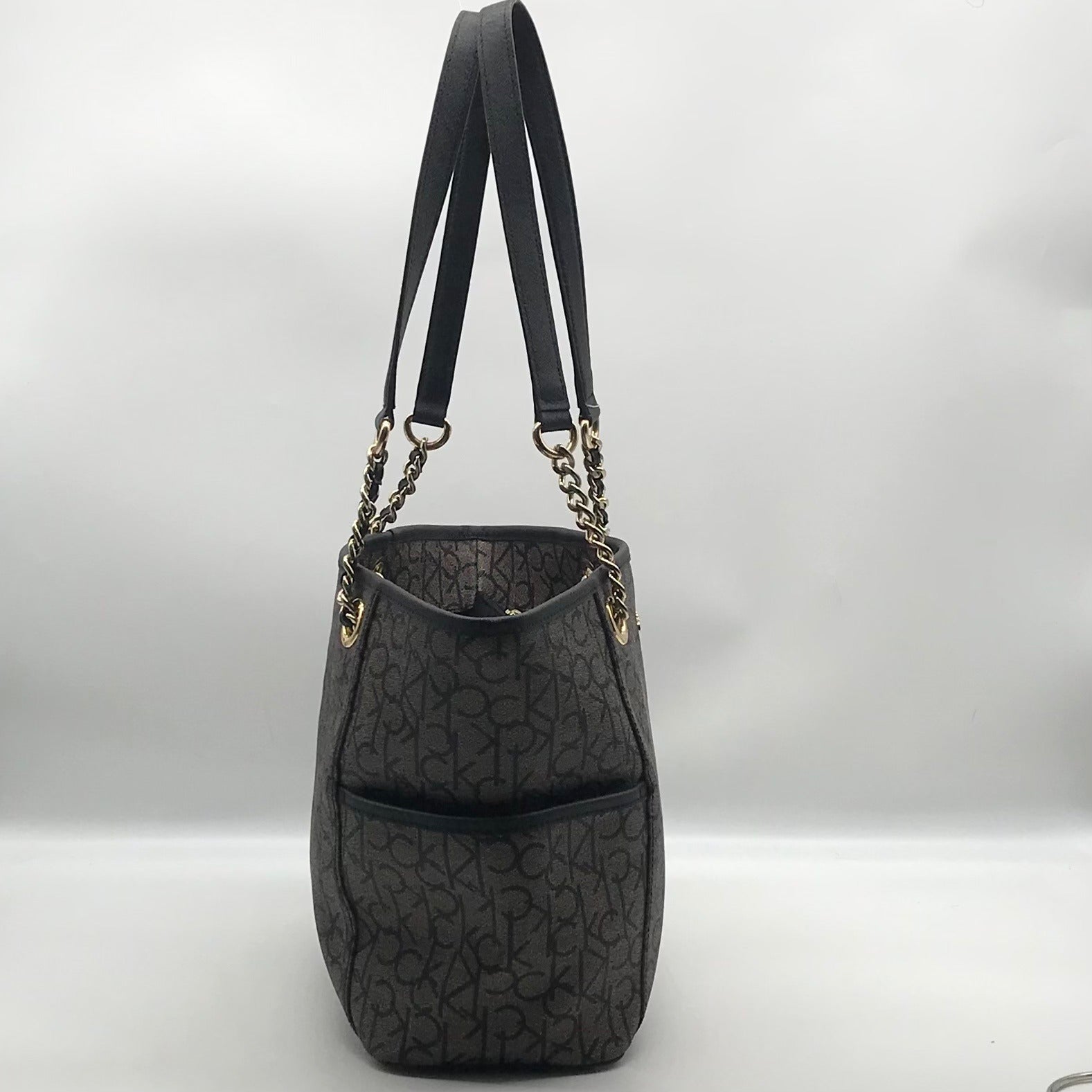 Calvin Klein Black &amp; Light Gray Monogram Chain Link Tote Bag