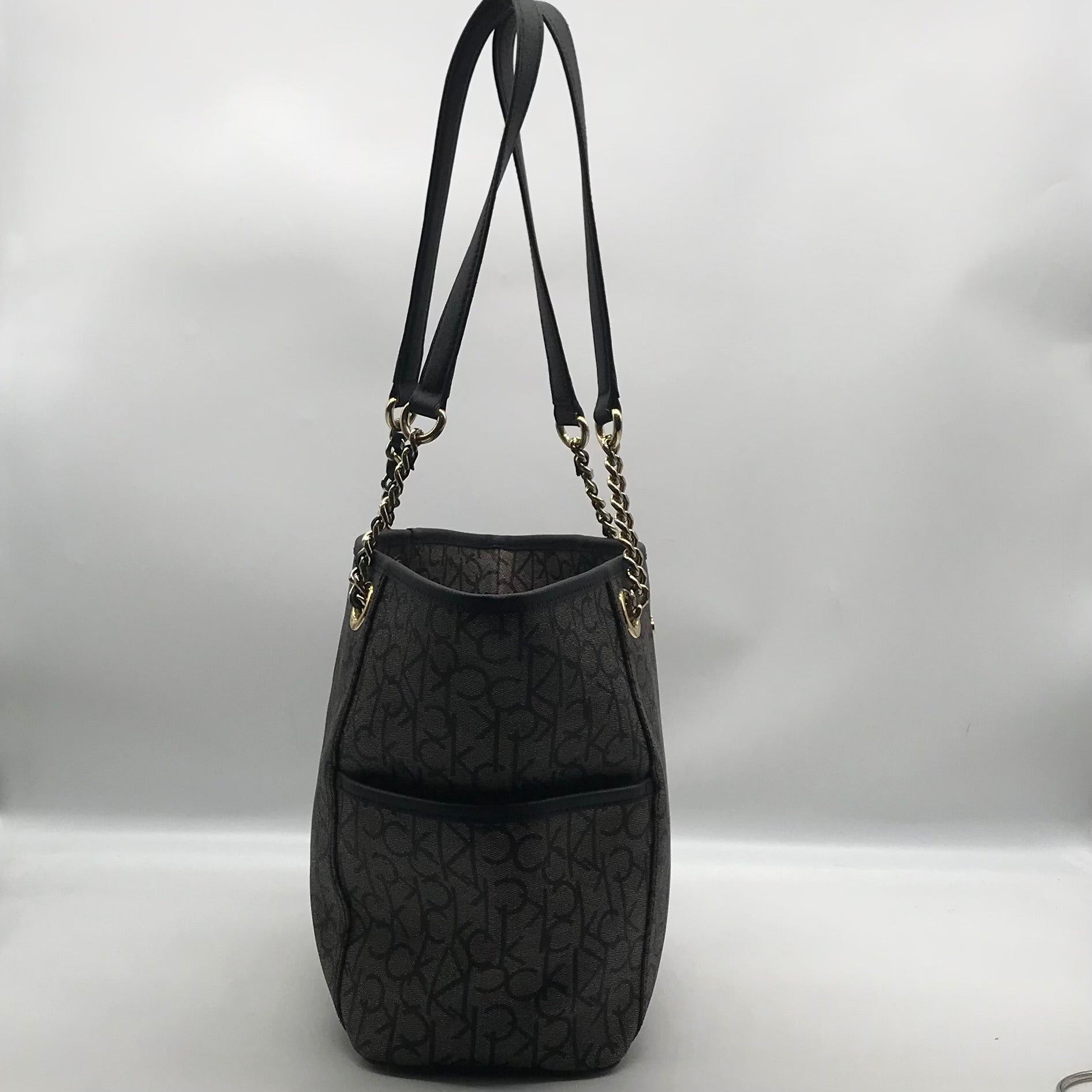 Calvin Klein Black &amp; Light Gray Monogram Chain Link Tote Bag
