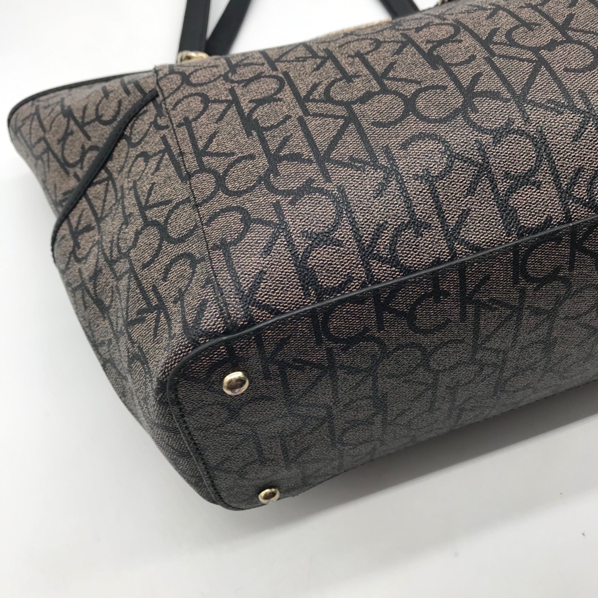 Calvin Klein Black &amp; Light Gray Monogram Chain Link Tote Bag