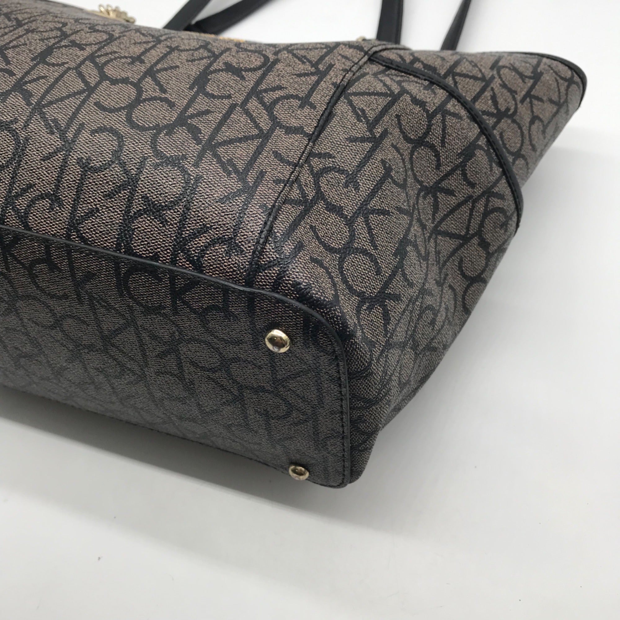 Calvin Klein Black &amp; Light Gray Monogram Chain Link Tote Bag