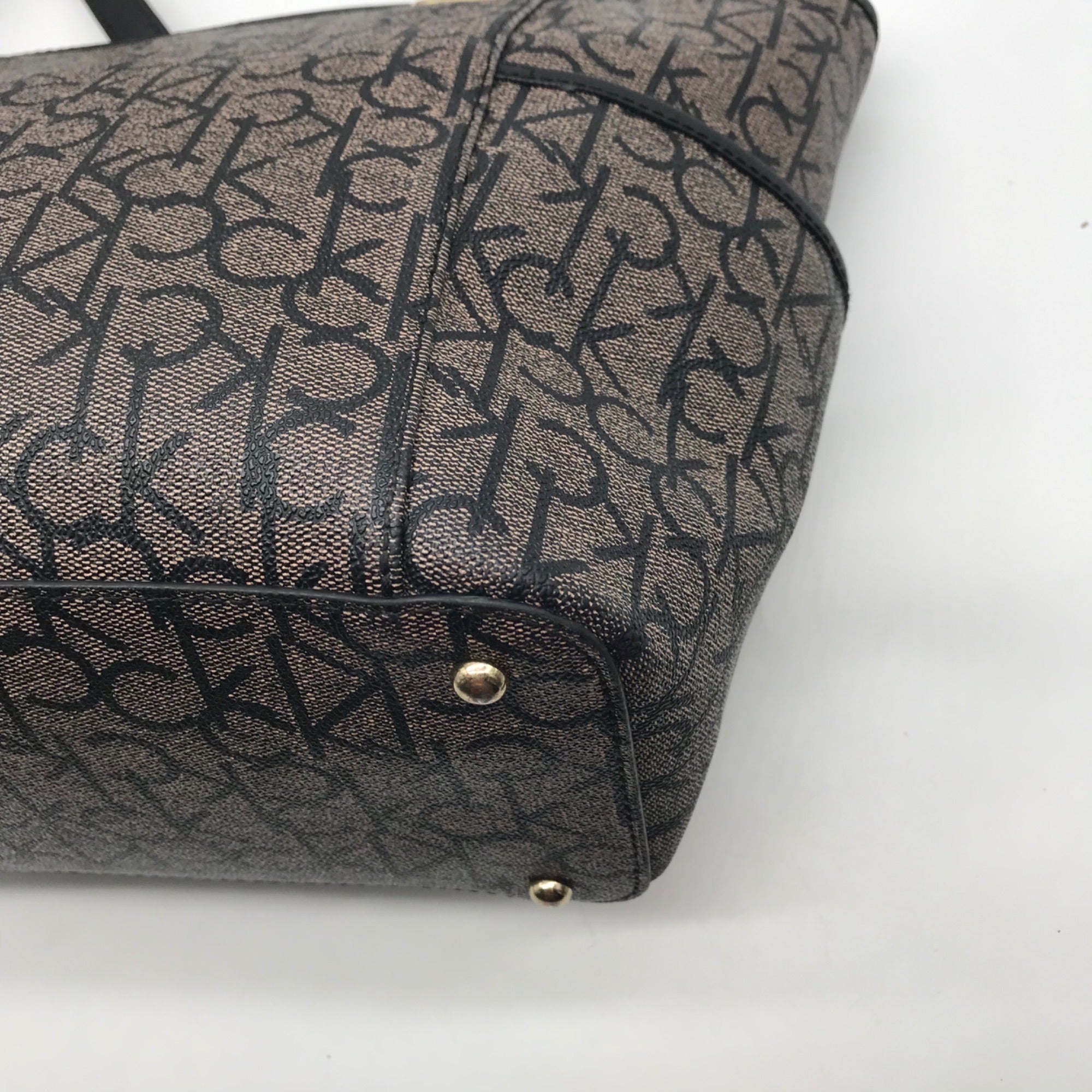 Calvin Klein Black &amp; Light Gray Monogram Chain Link Tote Bag