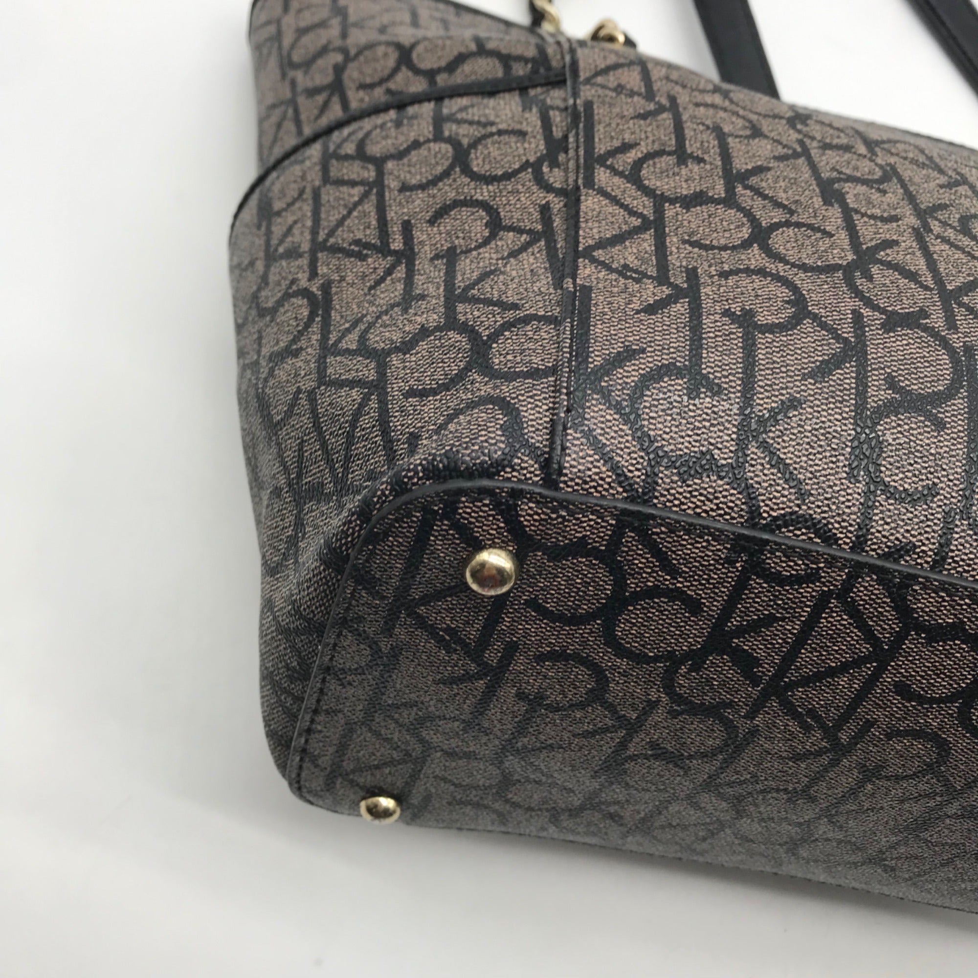 Calvin Klein Black &amp; Light Gray Monogram Chain Link Tote Bag
