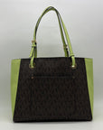 Michael Kors Brown & Neon Green Signature Monogram Tote Bag