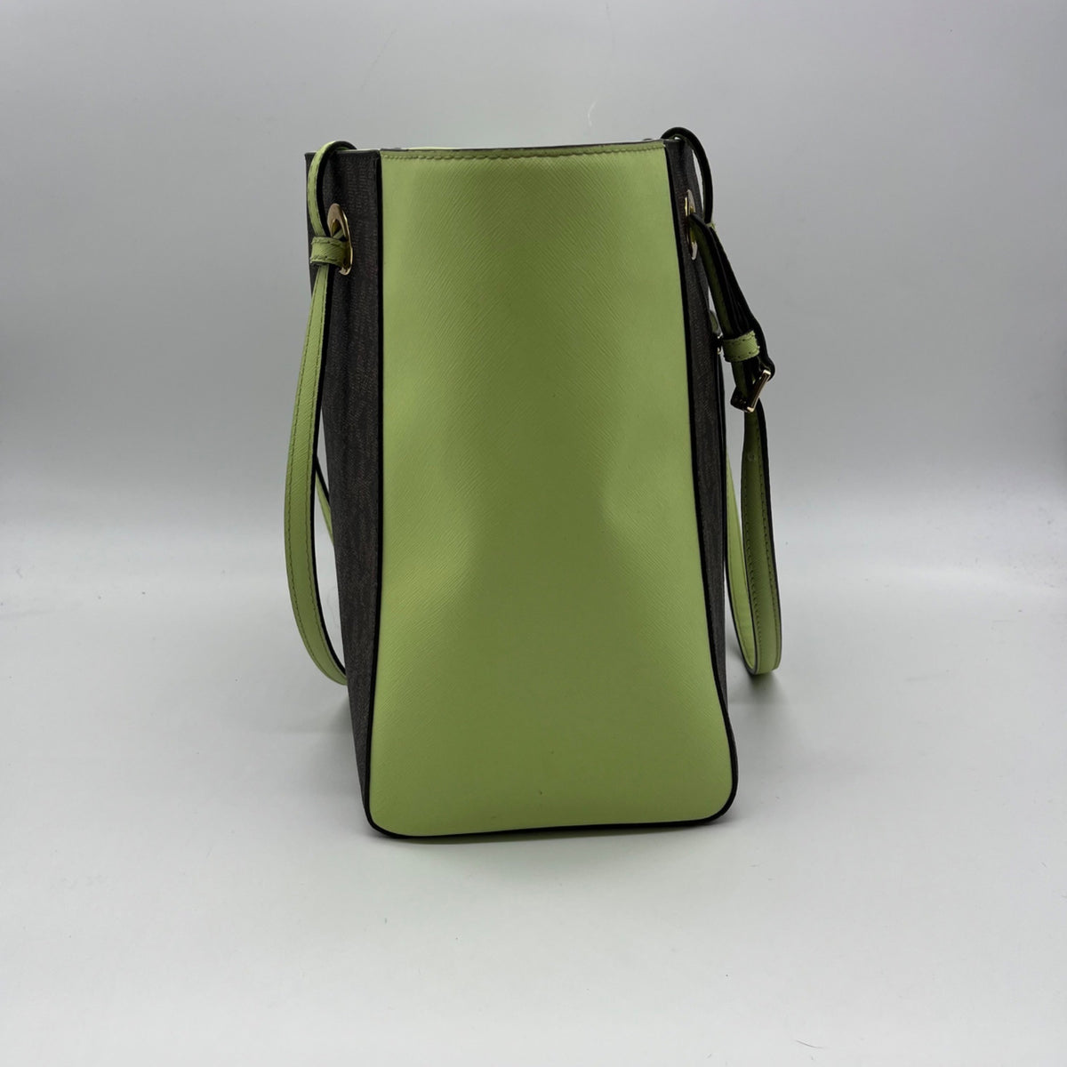 Michael Kors Brown &amp; Neon Green Signature Monogram Tote Bag