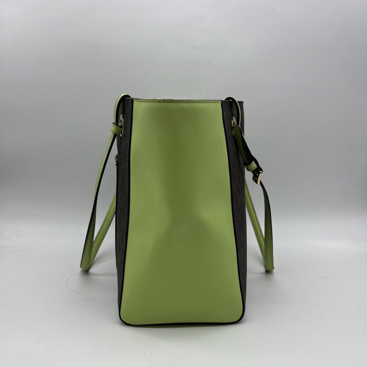 Michael Kors Brown &amp; Neon Green Signature Monogram Tote Bag