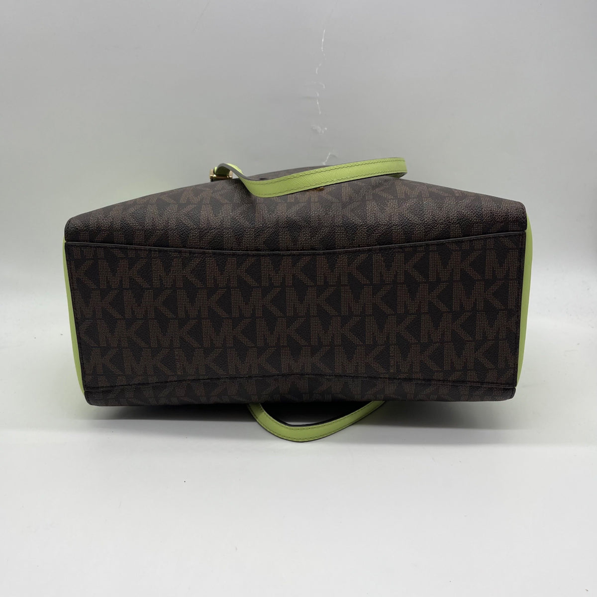 Michael Kors Brown &amp; Neon Green Signature Monogram Tote Bag