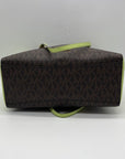 Michael Kors Brown & Neon Green Signature Monogram Tote Bag