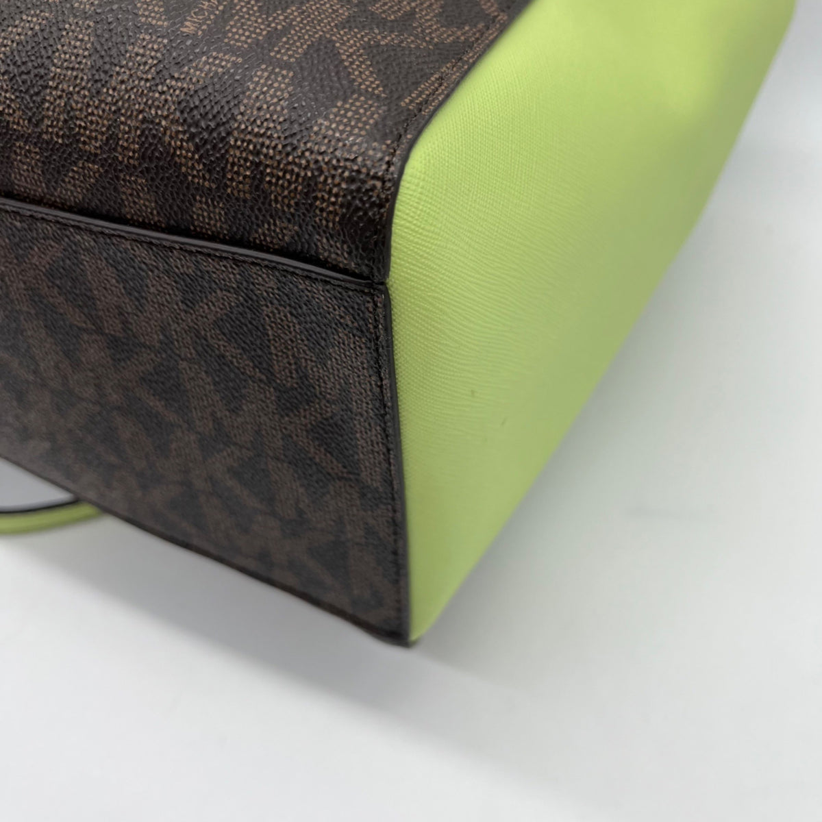 Michael Kors Brown &amp; Neon Green Signature Monogram Tote Bag