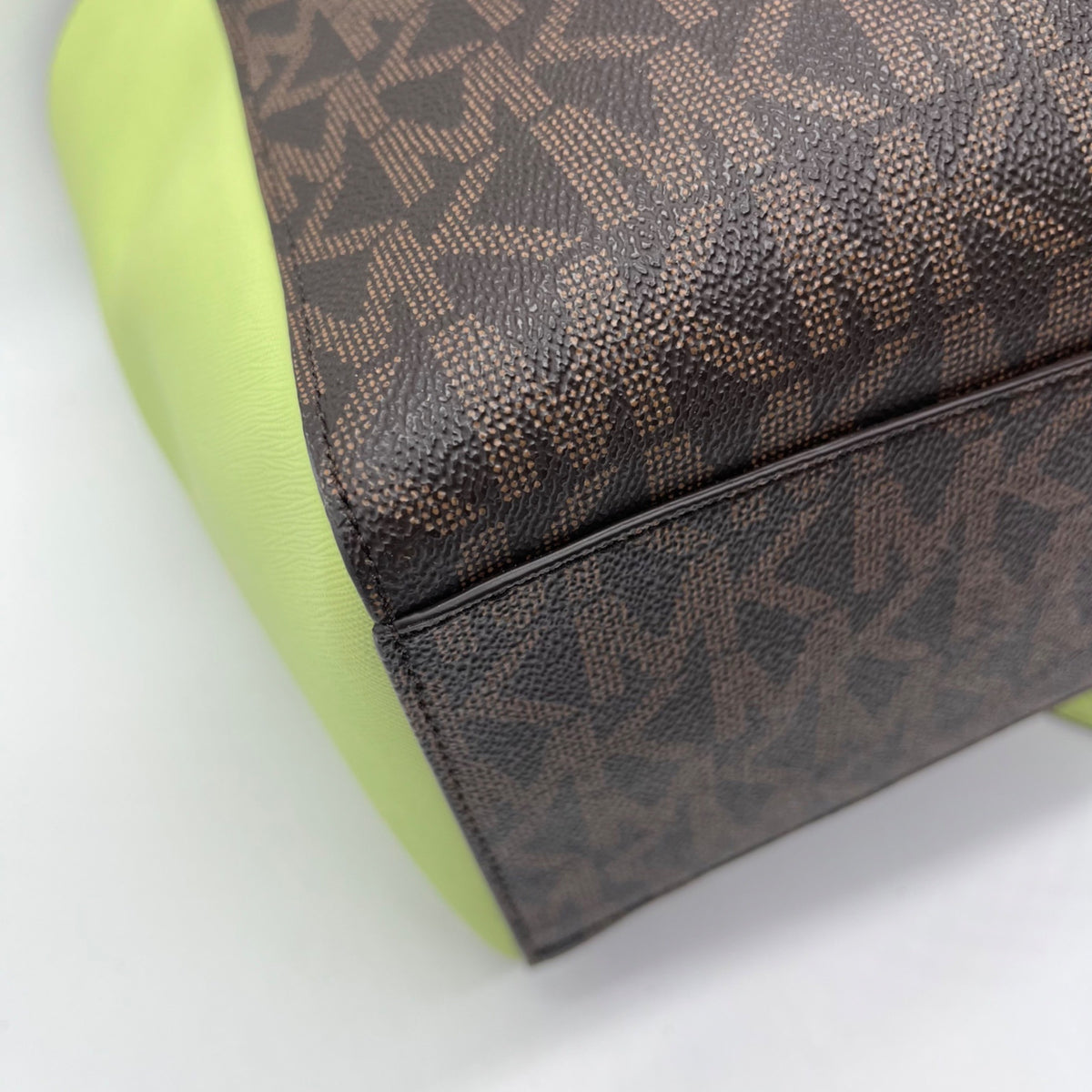 Michael Kors Brown &amp; Neon Green Signature Monogram Tote Bag