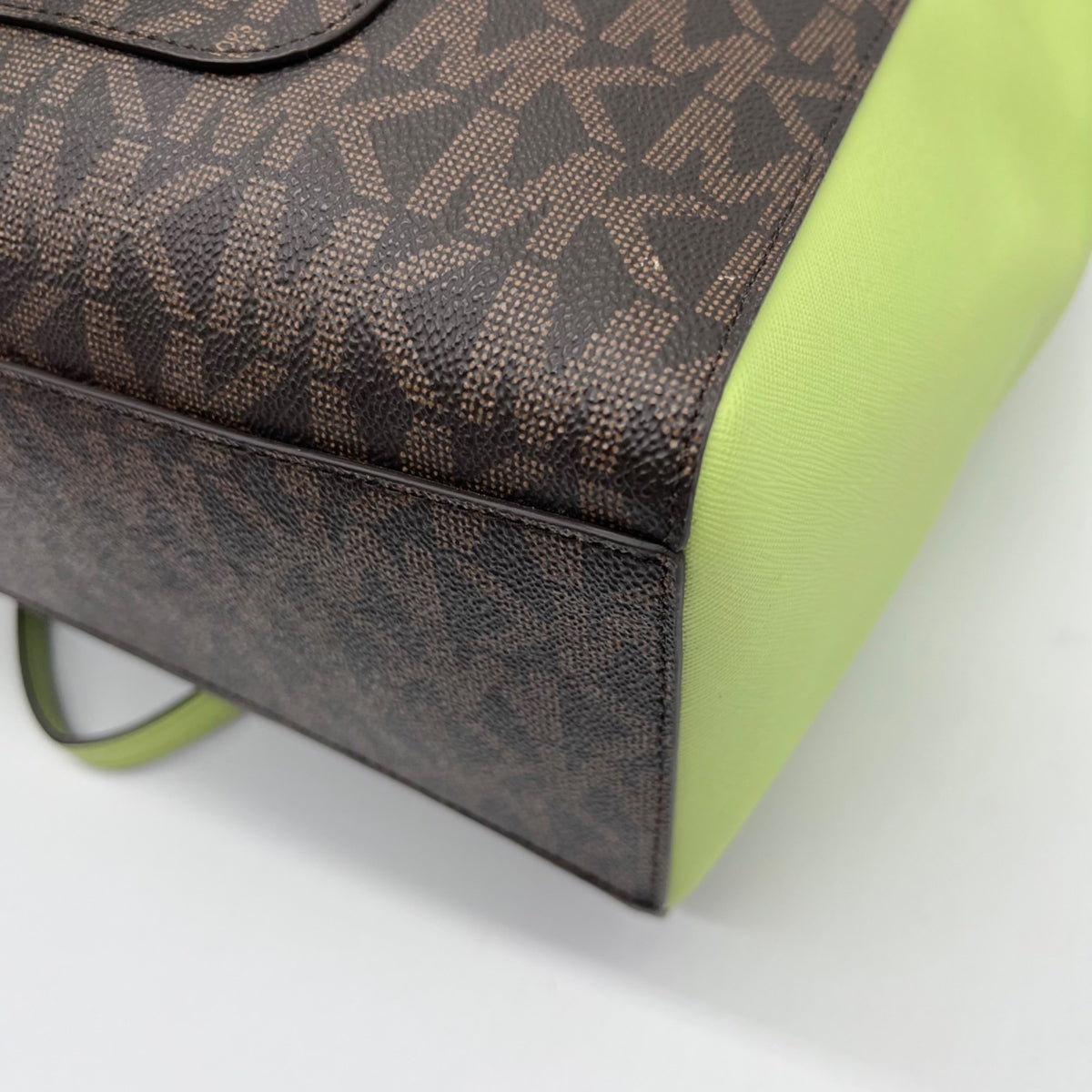 Michael Kors Brown &amp; Neon Green Signature Monogram Tote Bag