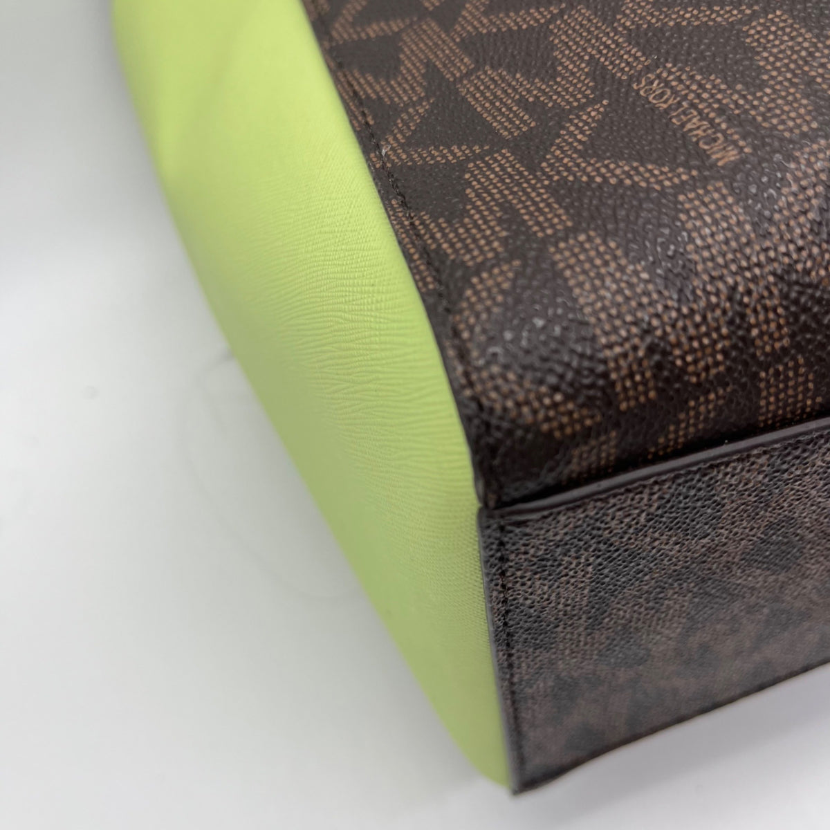 Michael Kors Brown &amp; Neon Green Signature Monogram Tote Bag