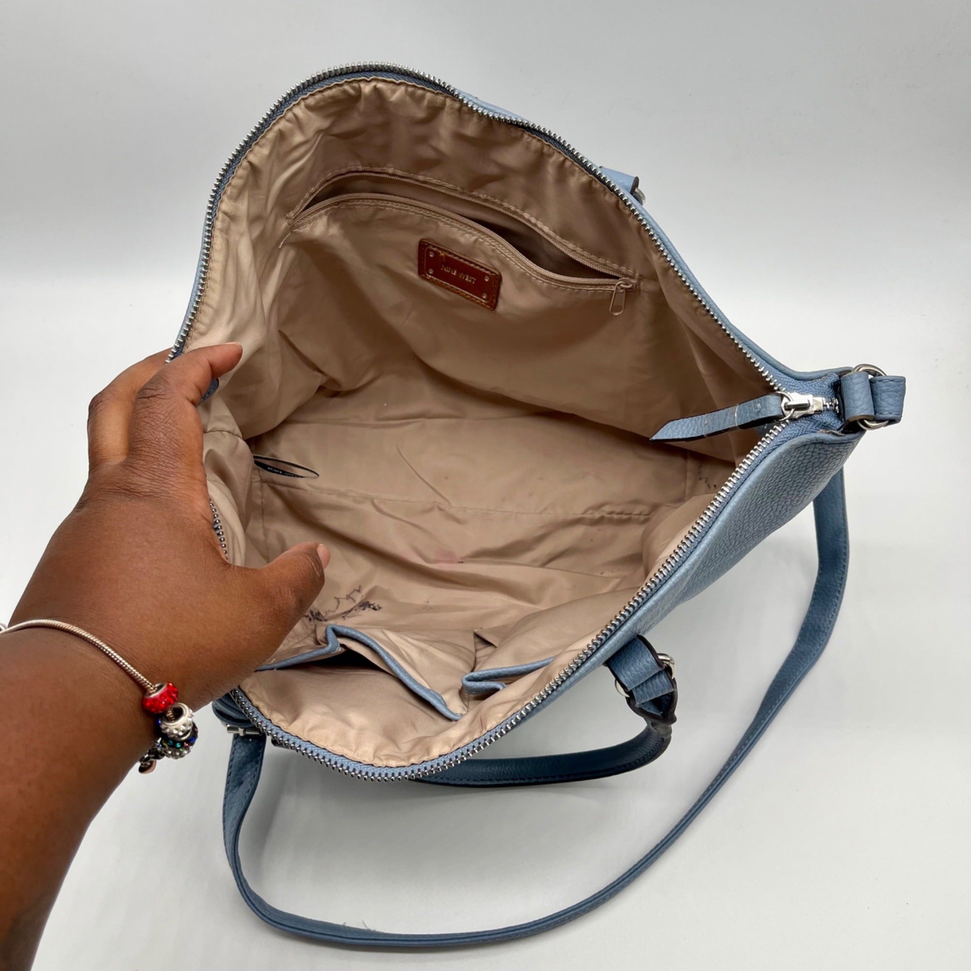 Nine West Baby Blue Faux leather Satchel Bag