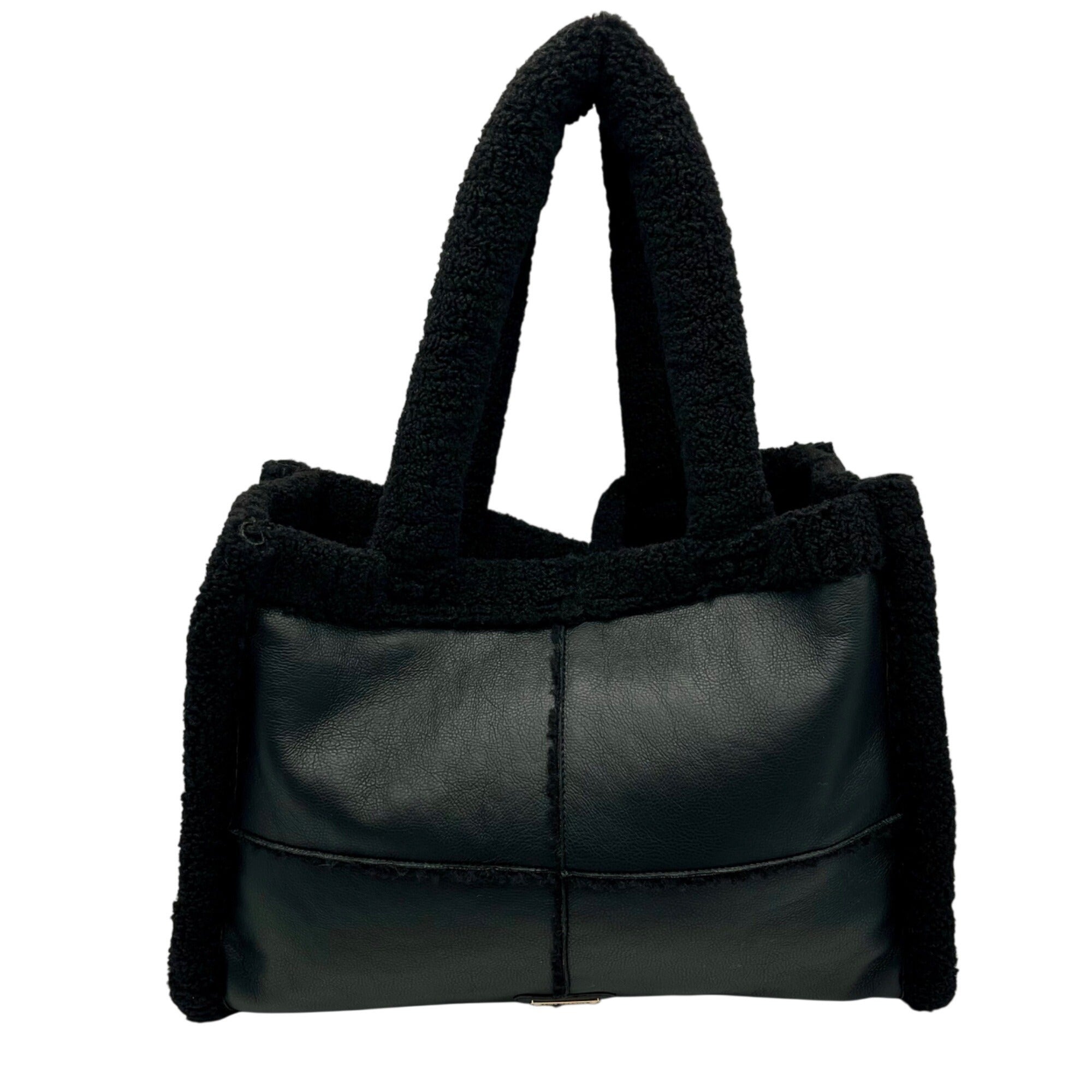 Like Dreams Black Everyday Faux Leather Sherpa Tote Bag