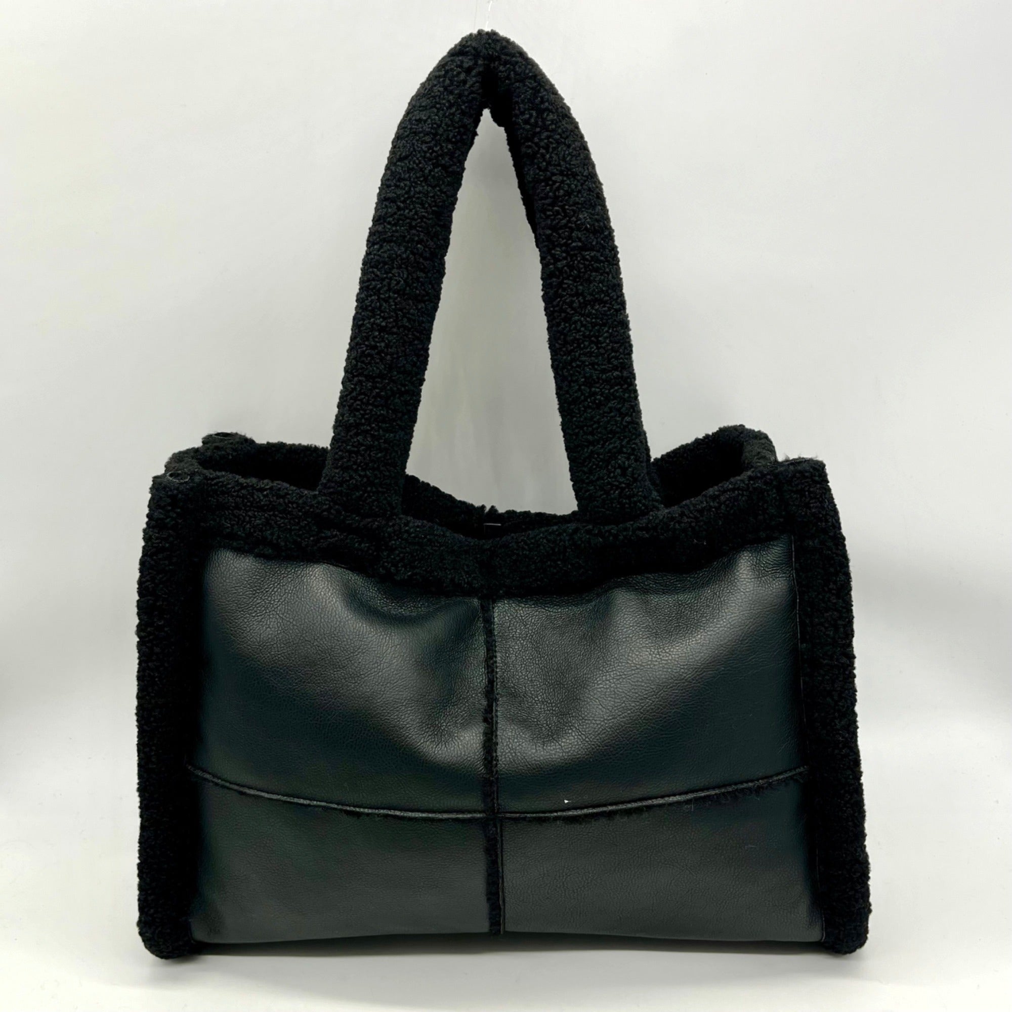 Like Dreams Black Everyday Faux Leather Sherpa Tote Bag