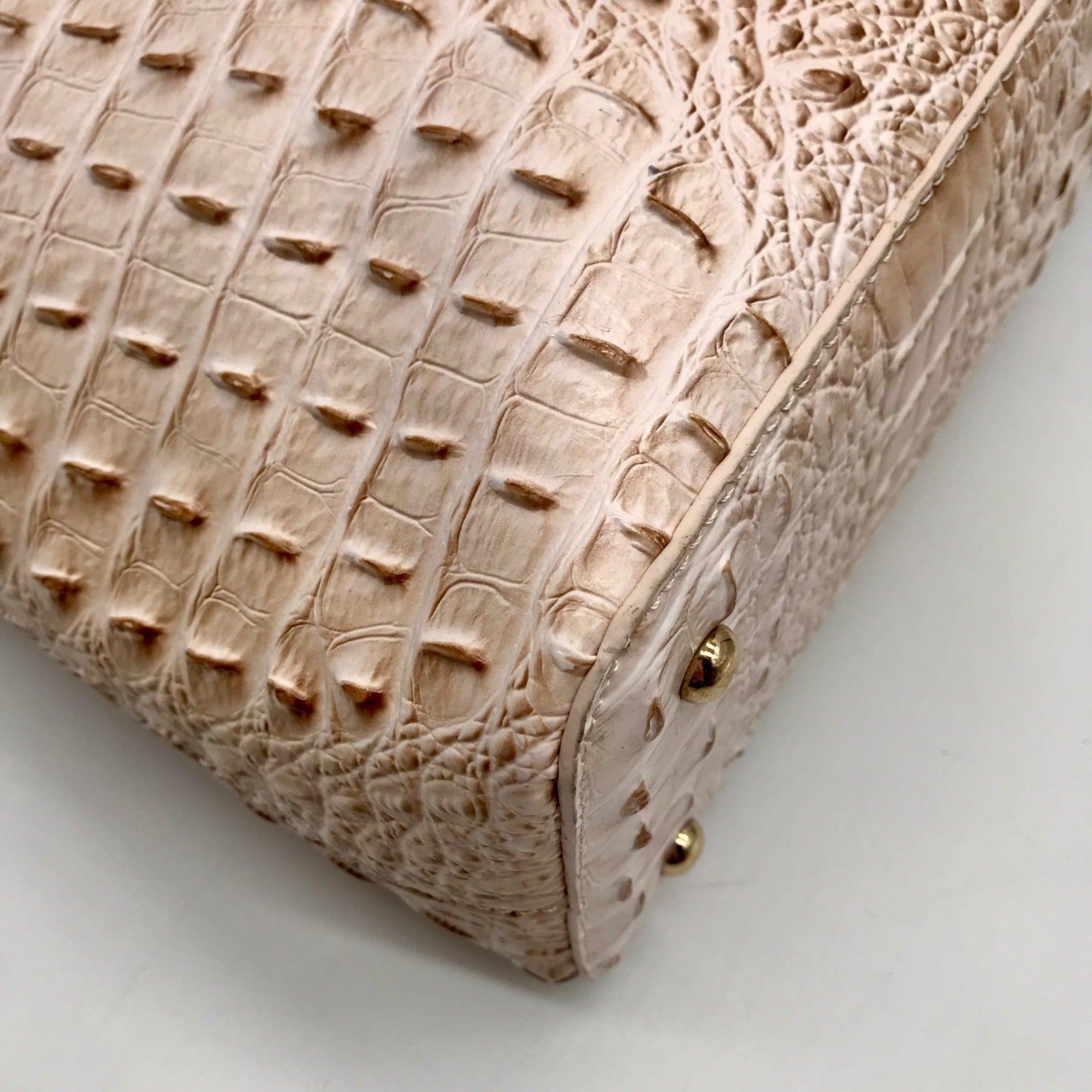 Zan Studio Beige Croc Embossed Leather Convertible Satchel Bag