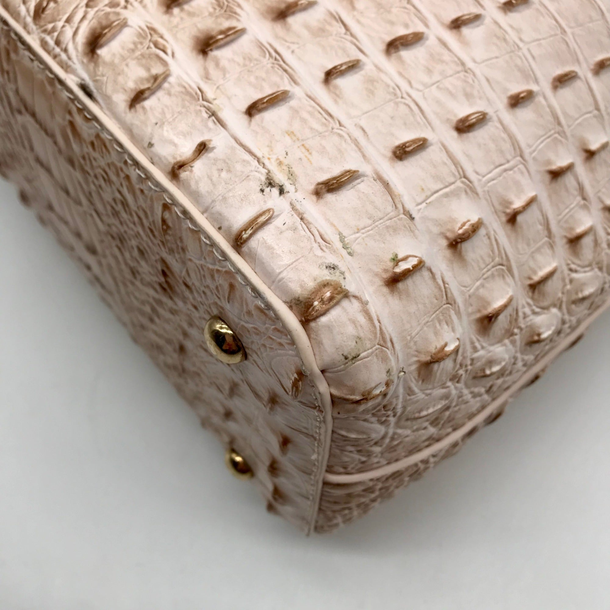 Zan Studio Beige Croc Embossed Leather Convertible Satchel Bag
