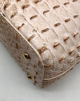 Zan Studio Beige Croc Embossed Leather Convertible Satchel Bag