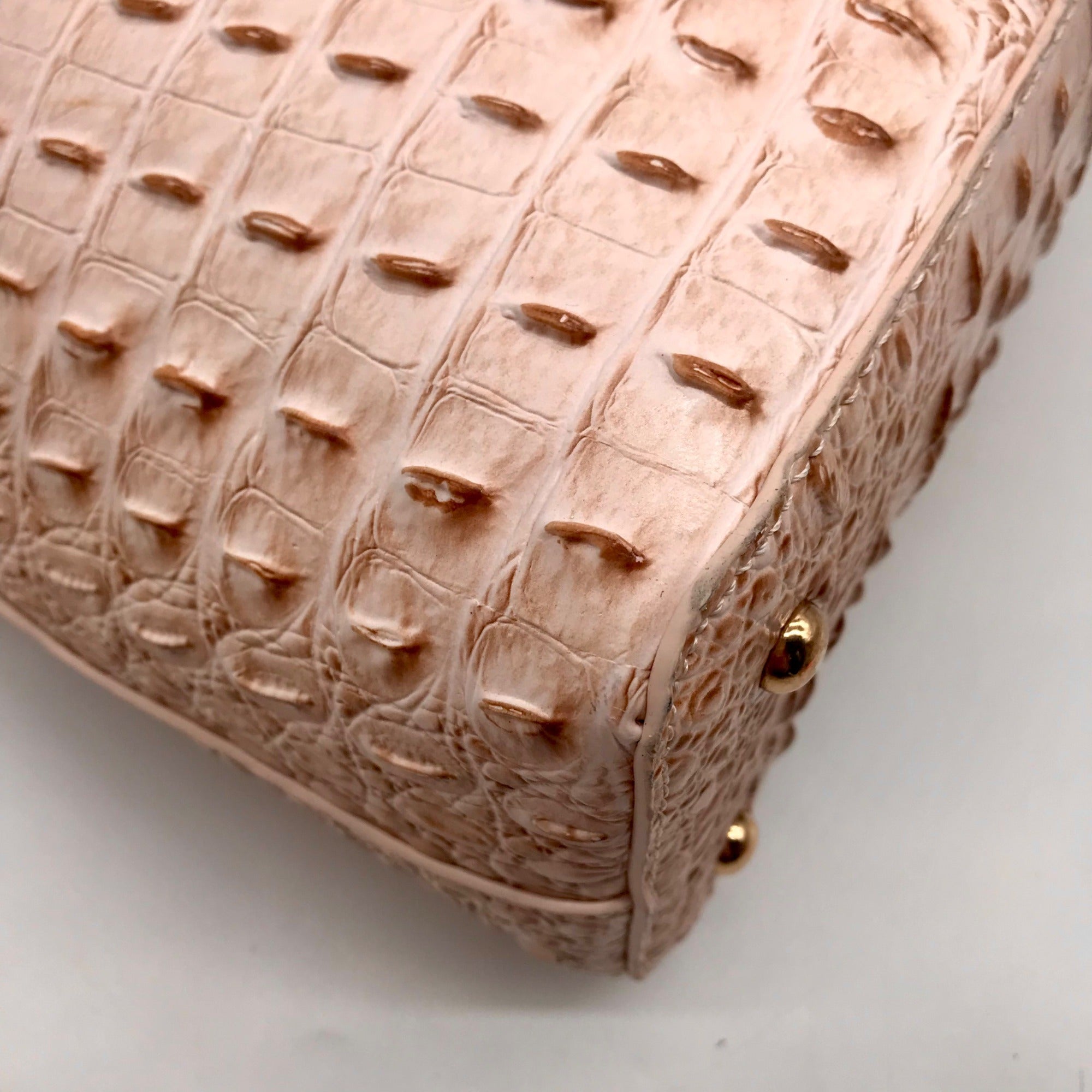 Zan Studio Beige Croc Embossed Leather Convertible Satchel Bag