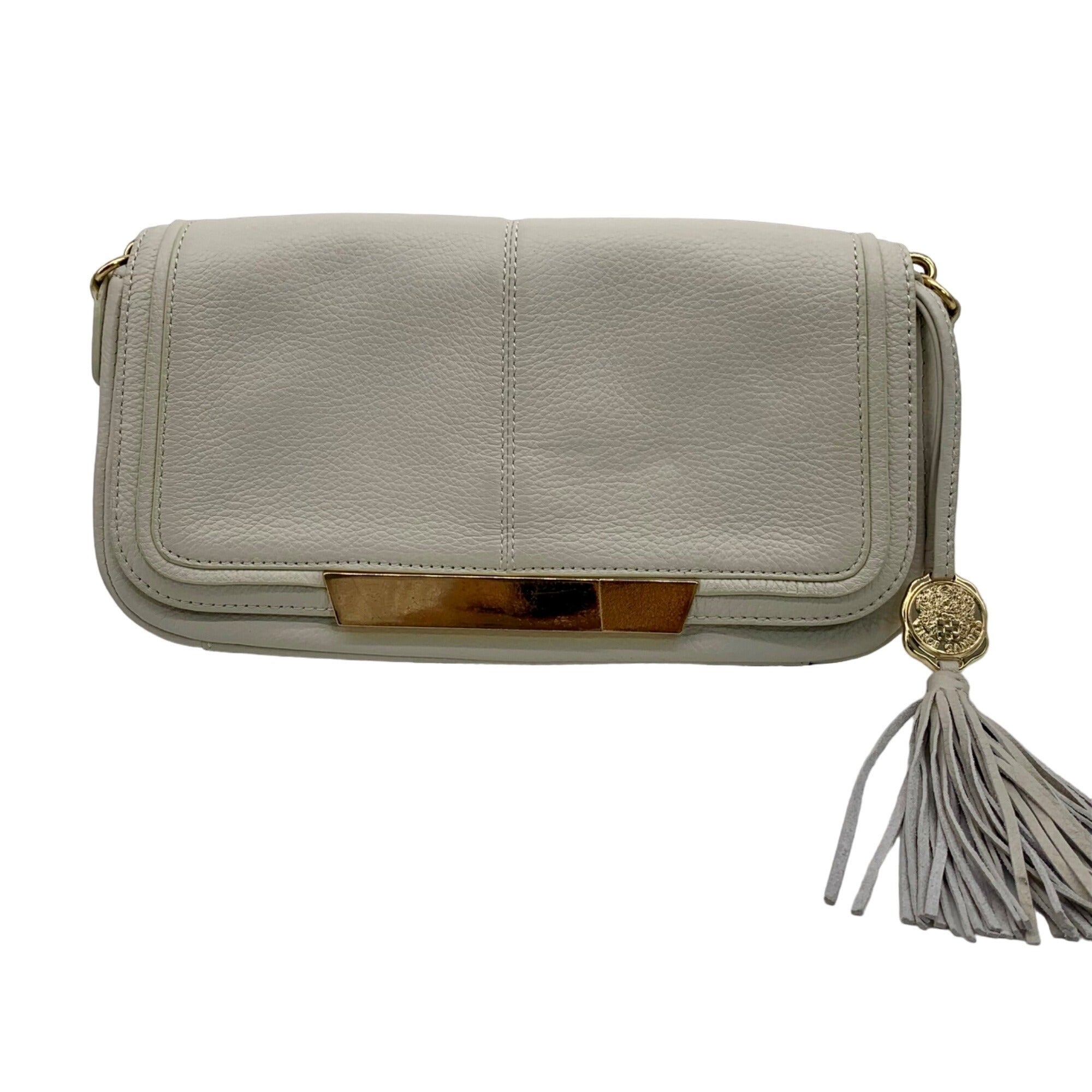 Vince Camuto Beige Pebbled Leather Fold Over Shoulder Bag