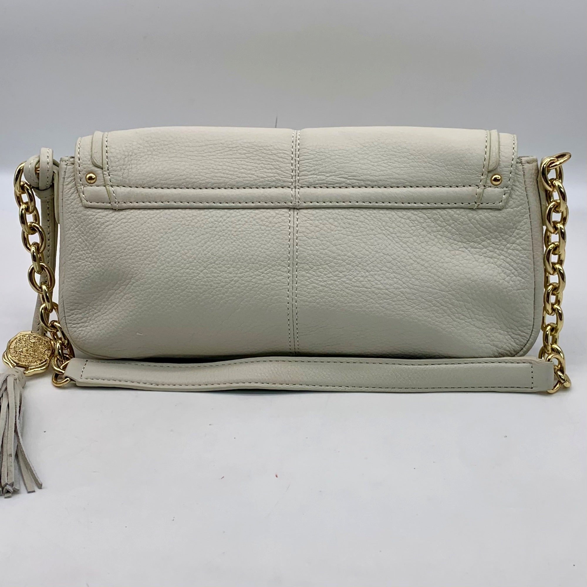 Vince Camuto Beige Pebbled Leather Fold Over Shoulder Bag