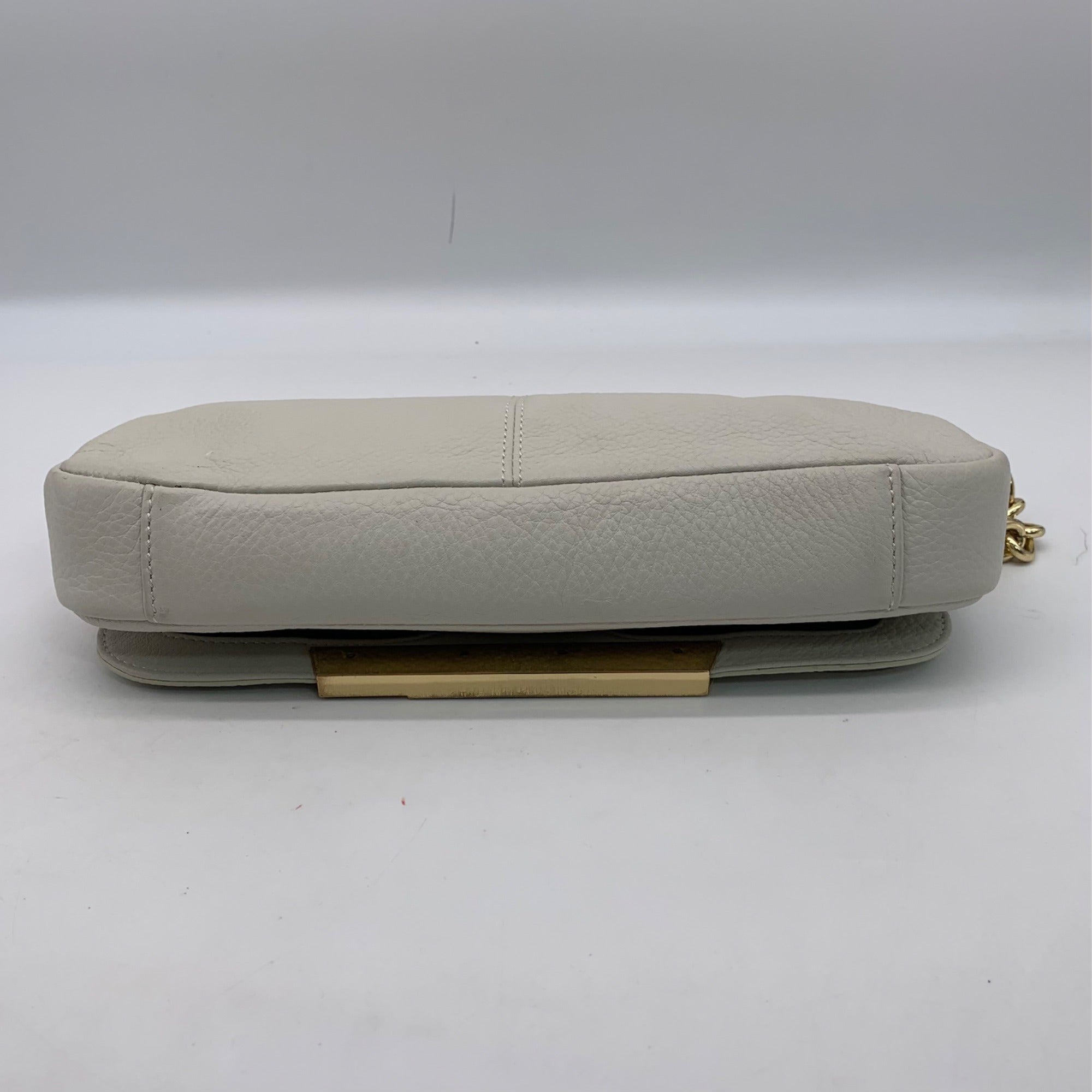 Vince Camuto Beige Pebbled Leather Fold Over Shoulder Bag