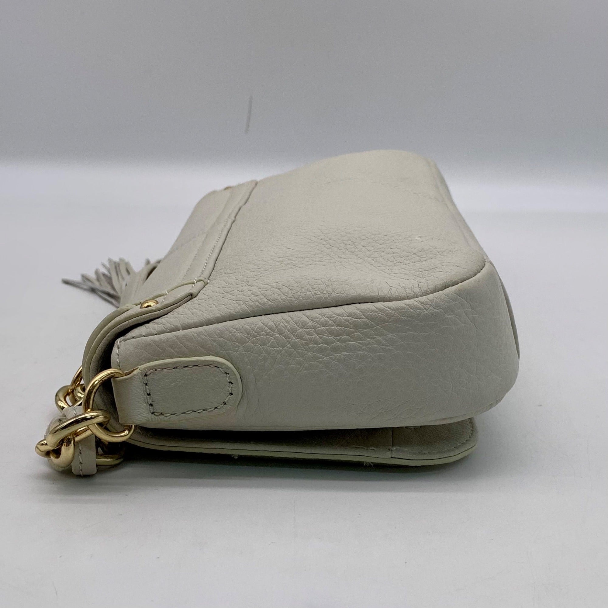 Vince Camuto Beige Pebbled Leather Fold Over Shoulder Bag