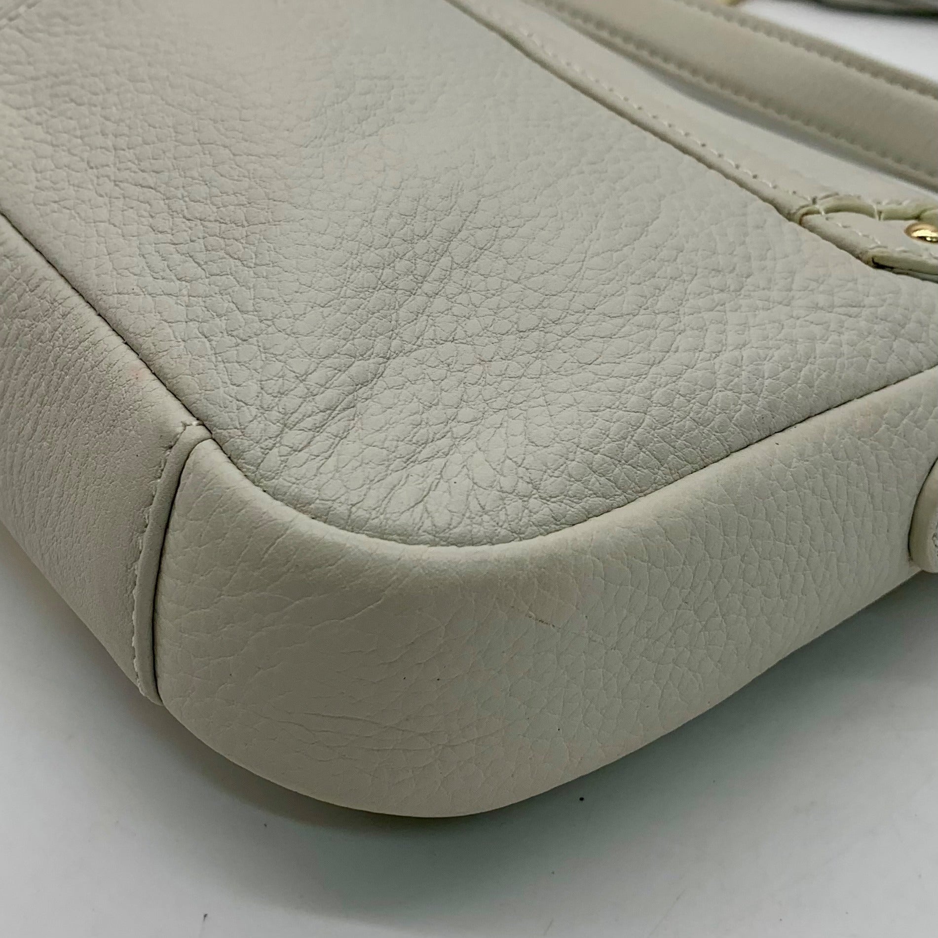 Vince Camuto Beige Pebbled Leather Fold Over Shoulder Bag