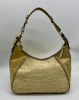 Brahmin Beige Crock-Embossed Leather Shoulder Bag