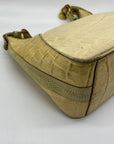 Brahmin Beige Crock-Embossed Leather Shoulder Bag