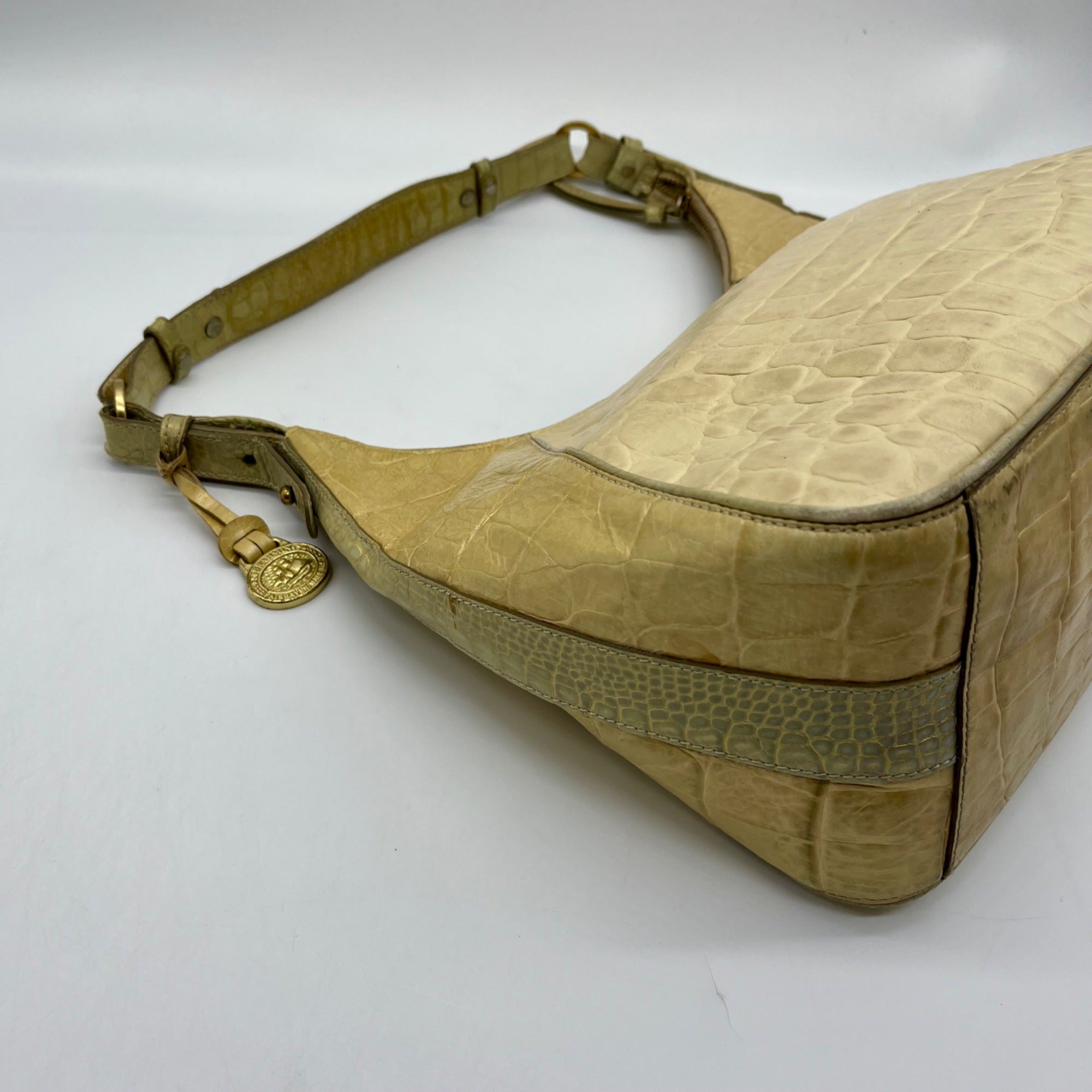 Brahmin Beige Crock-Embossed Leather Shoulder Bag