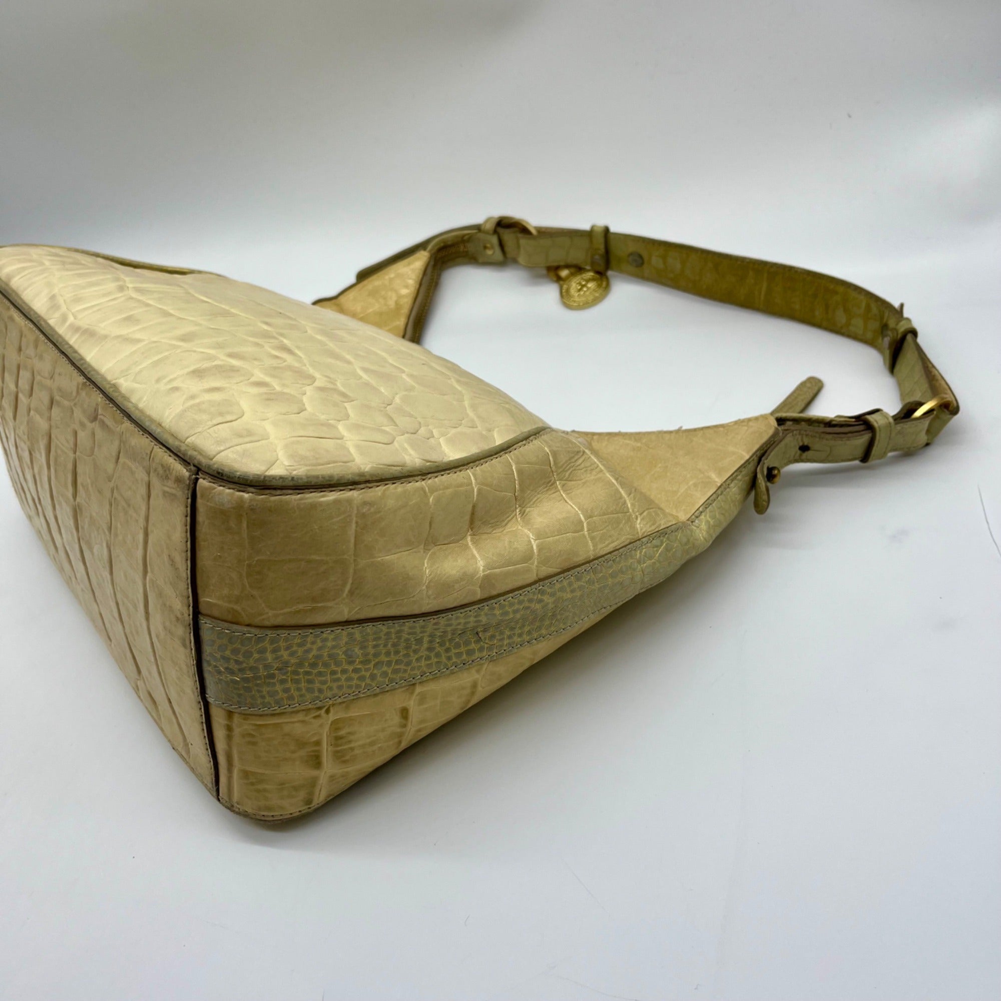 Brahmin Beige Crock-Embossed Leather Shoulder Bag