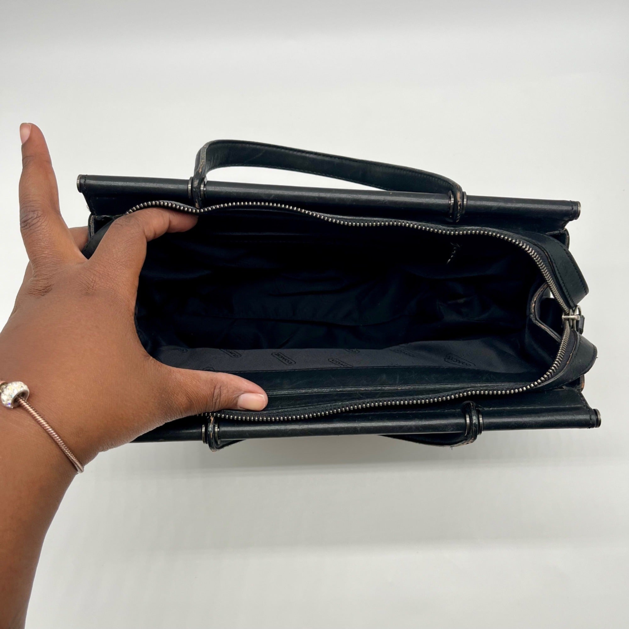 Coach Black Leather Satchel Tote Bag 9182