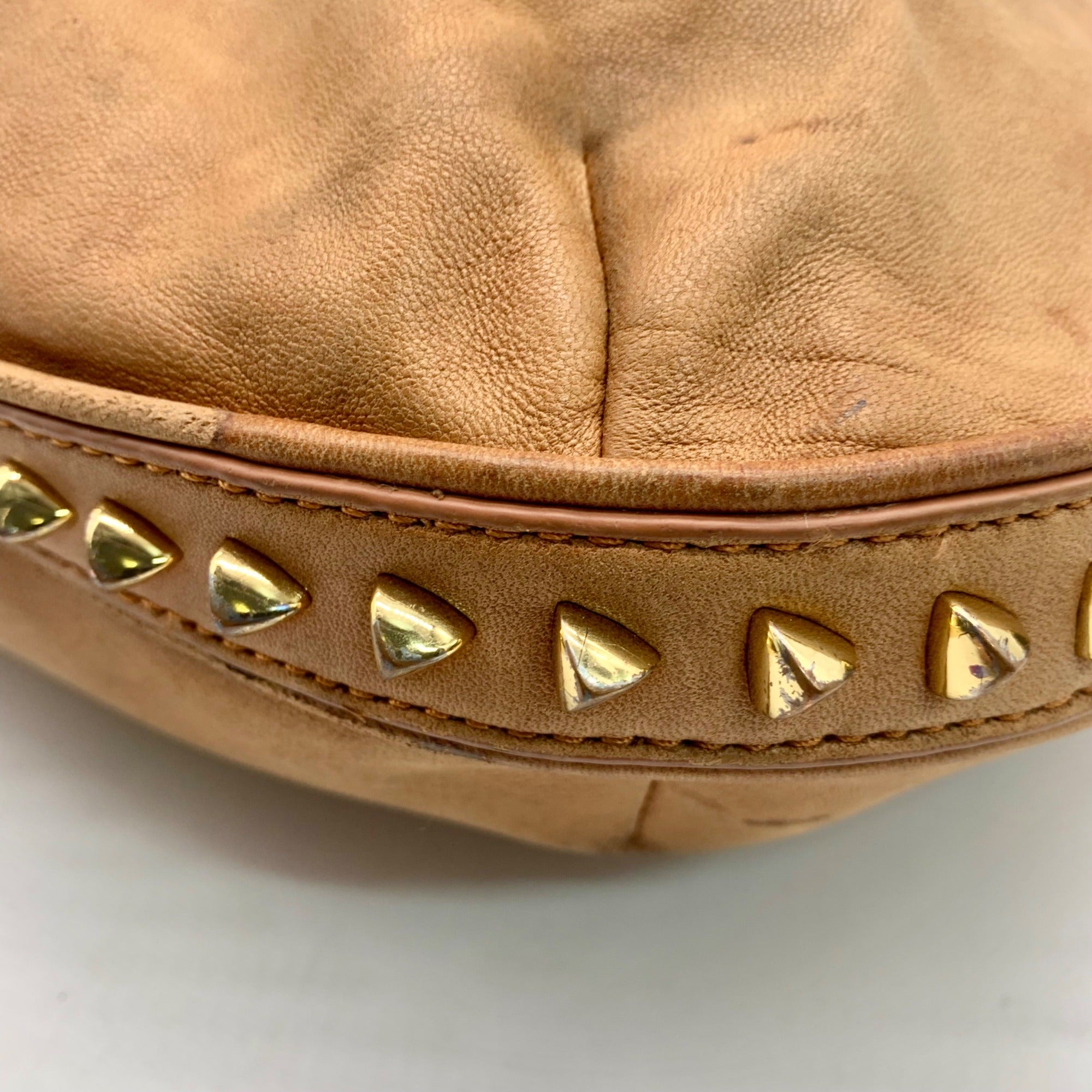 Tory Burch Tan Leather Pyramid Studded Hobo Shoulder Bag
