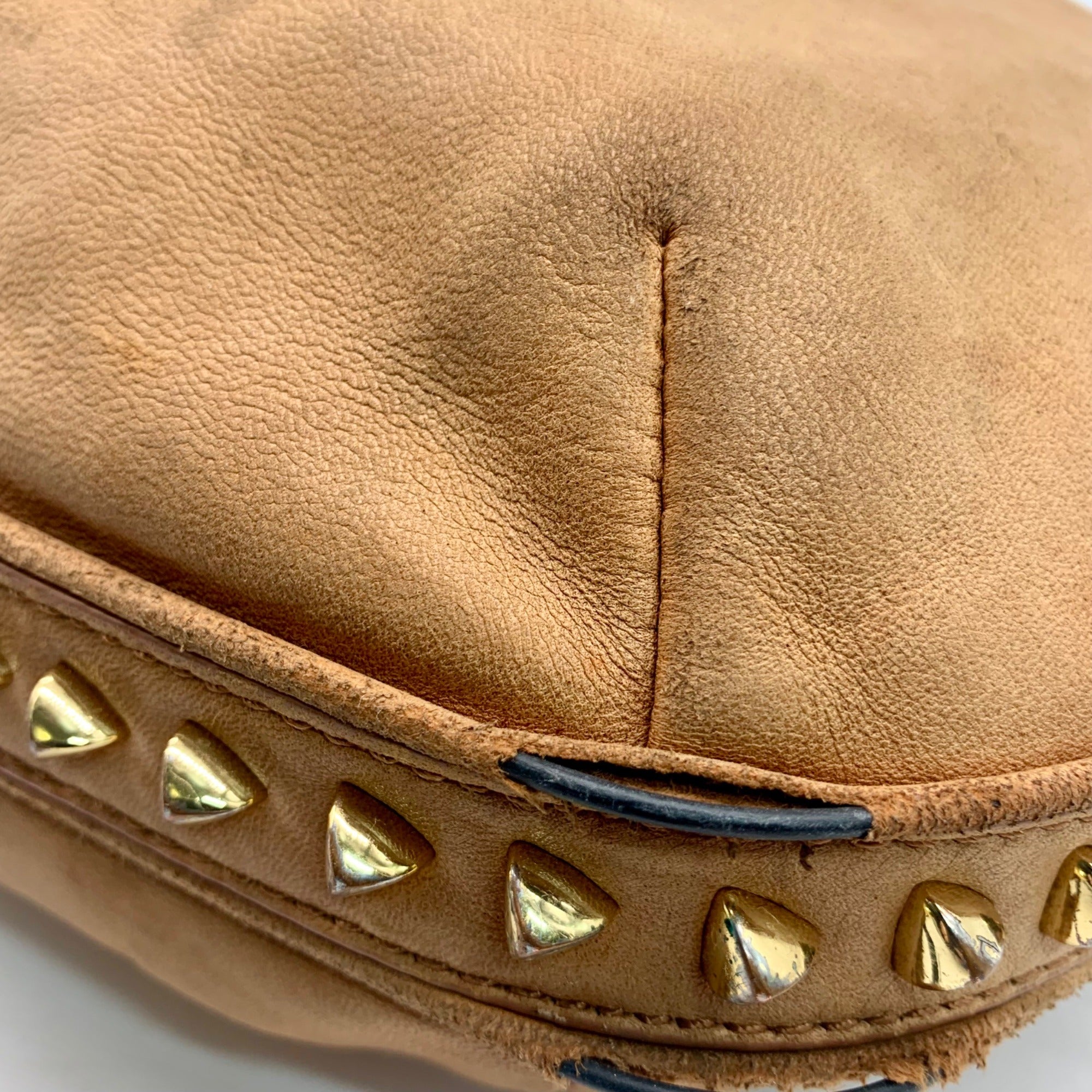 Tory Burch Tan Leather Pyramid Studded Hobo Shoulder Bag