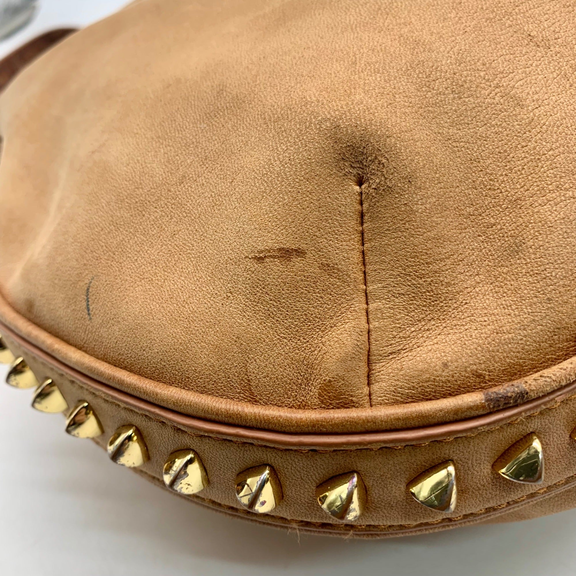 Tory Burch Tan Leather Pyramid Studded Hobo Shoulder Bag