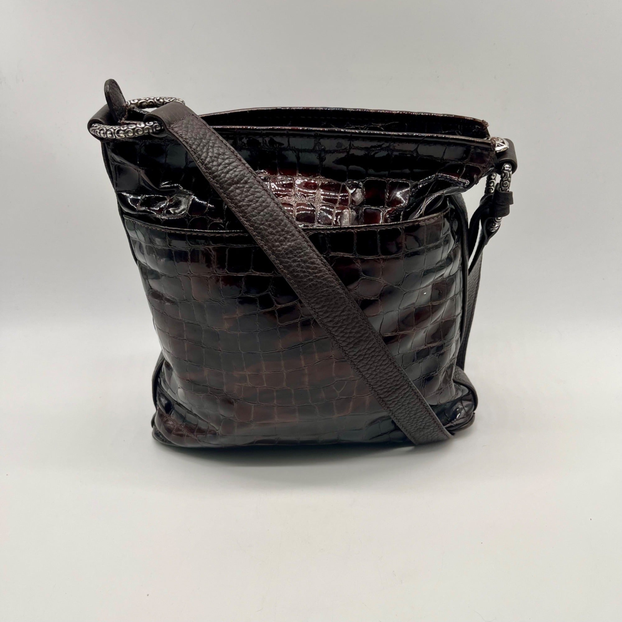 Brighton Brown Croc-Embossed Organizer Shoulder Bag