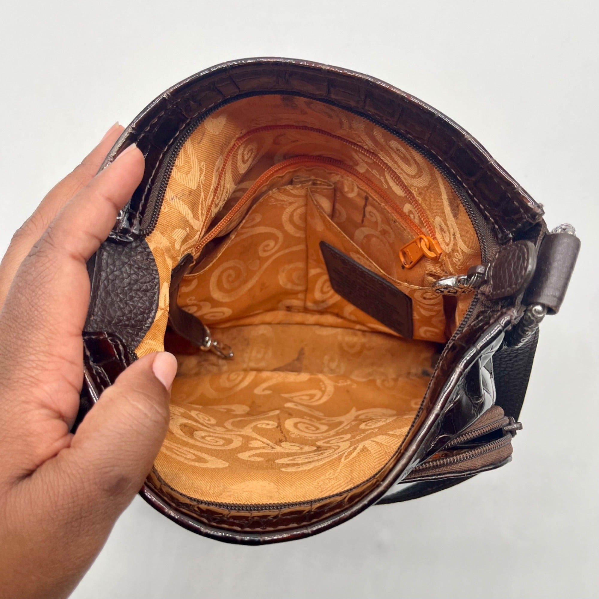 Brighton Brown Croc-Embossed Organizer Shoulder Bag