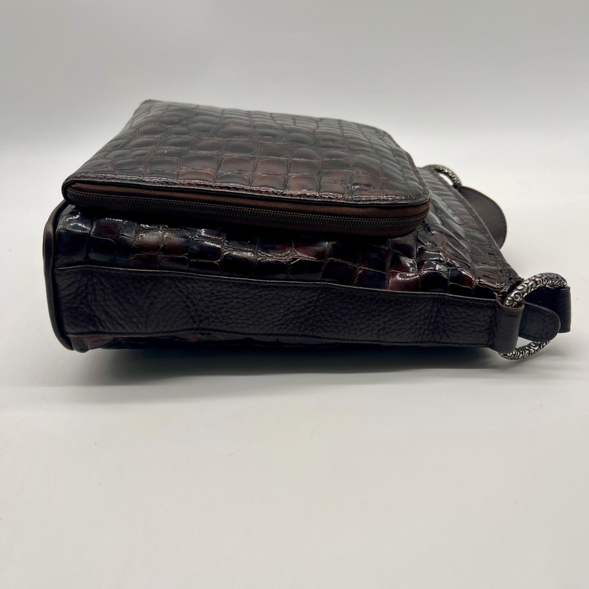 Brighton Brown Croc-Embossed Organizer Shoulder Bag