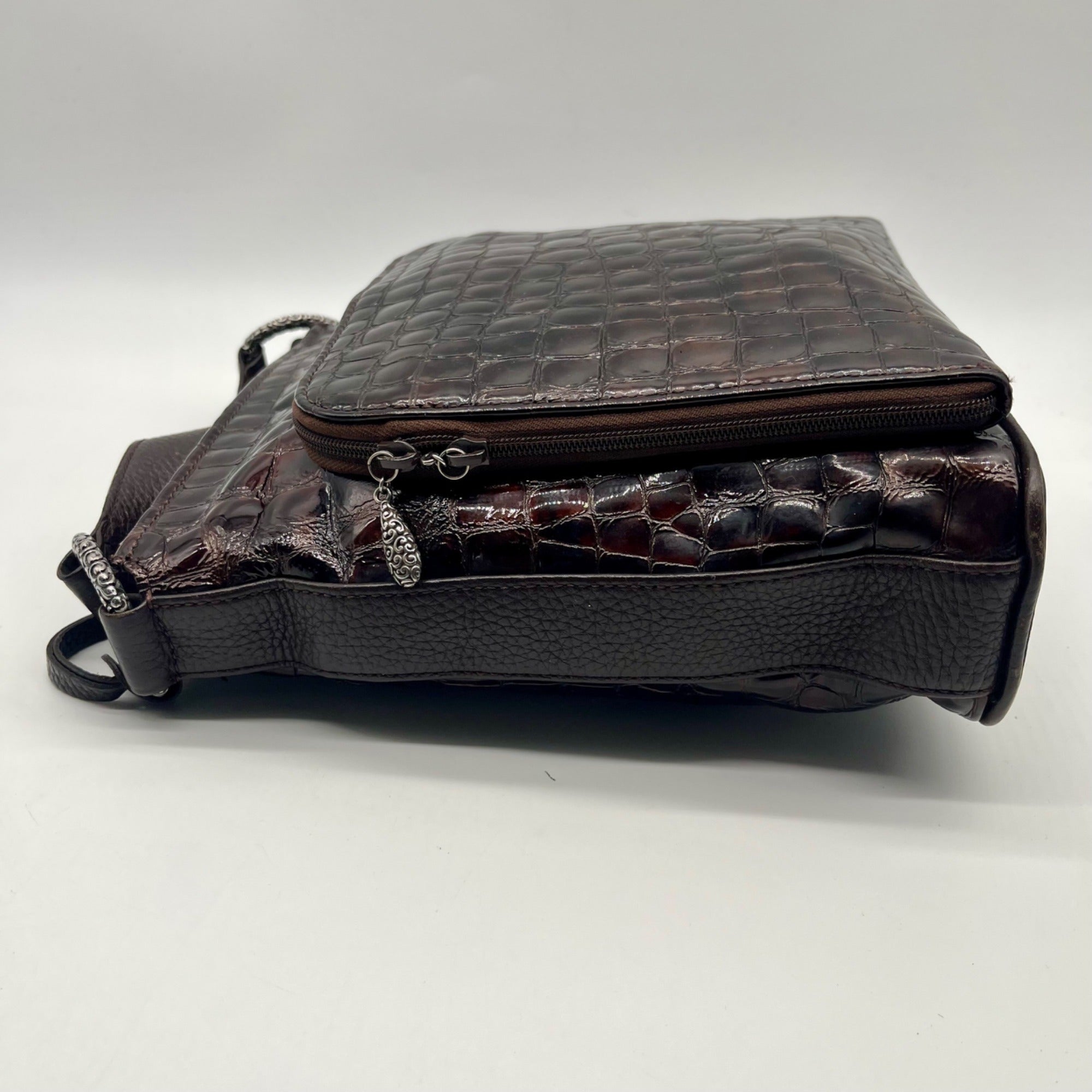 Brighton Brown Croc-Embossed Organizer Shoulder Bag