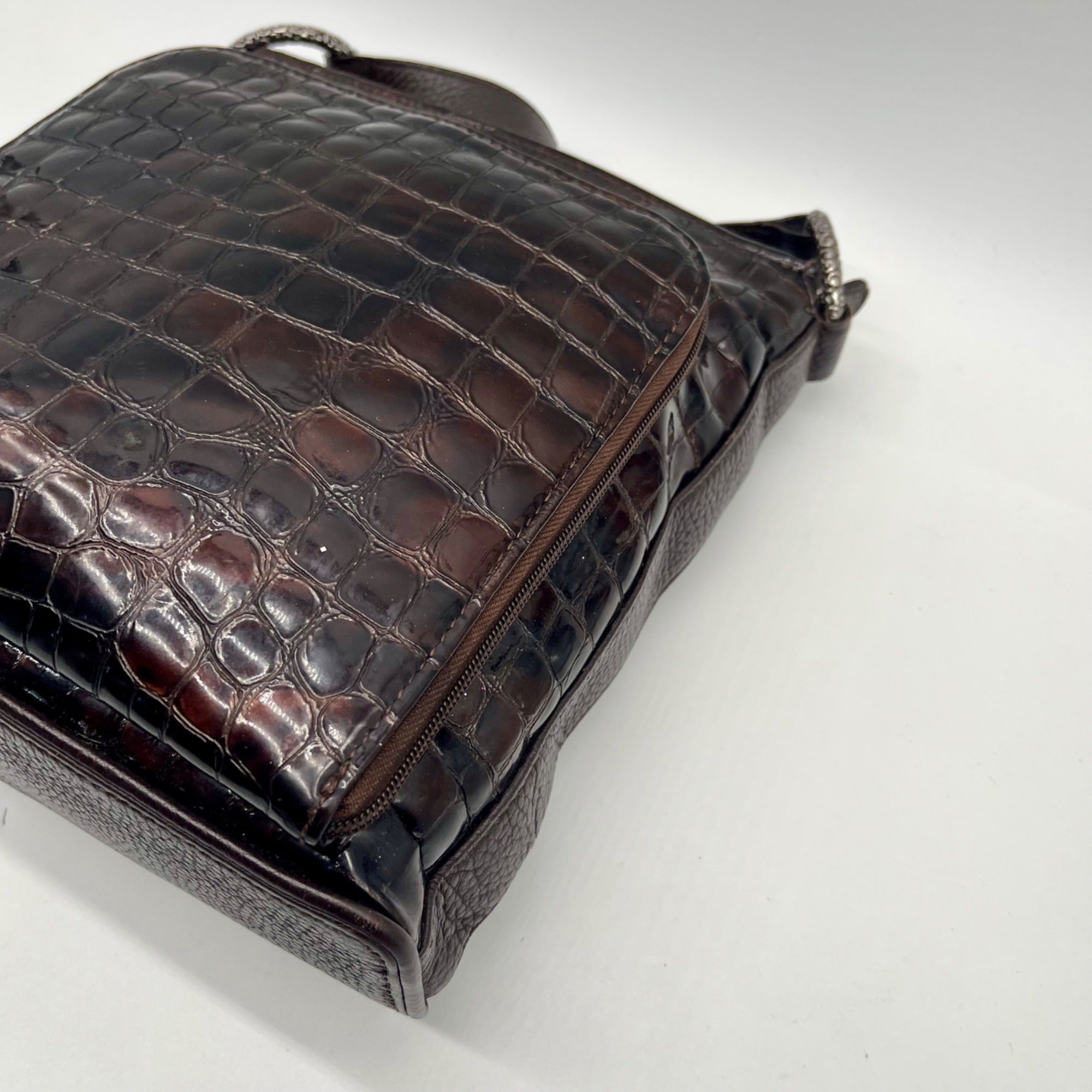 Brighton Brown Croc-Embossed Organizer Shoulder Bag