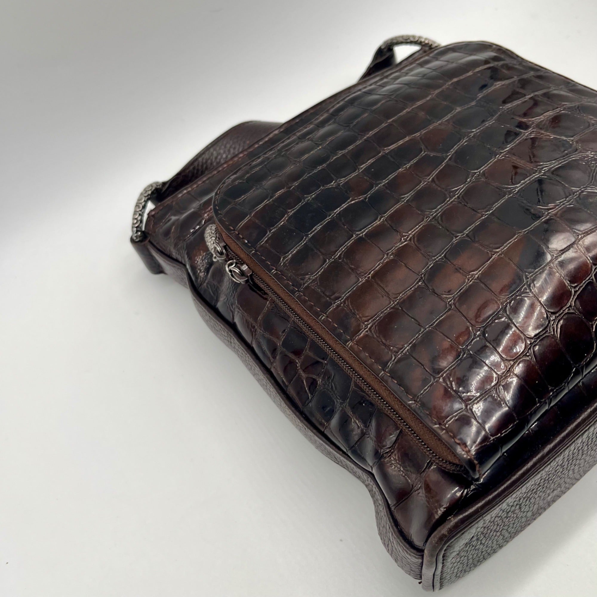 Brighton Brown Croc-Embossed Organizer Shoulder Bag