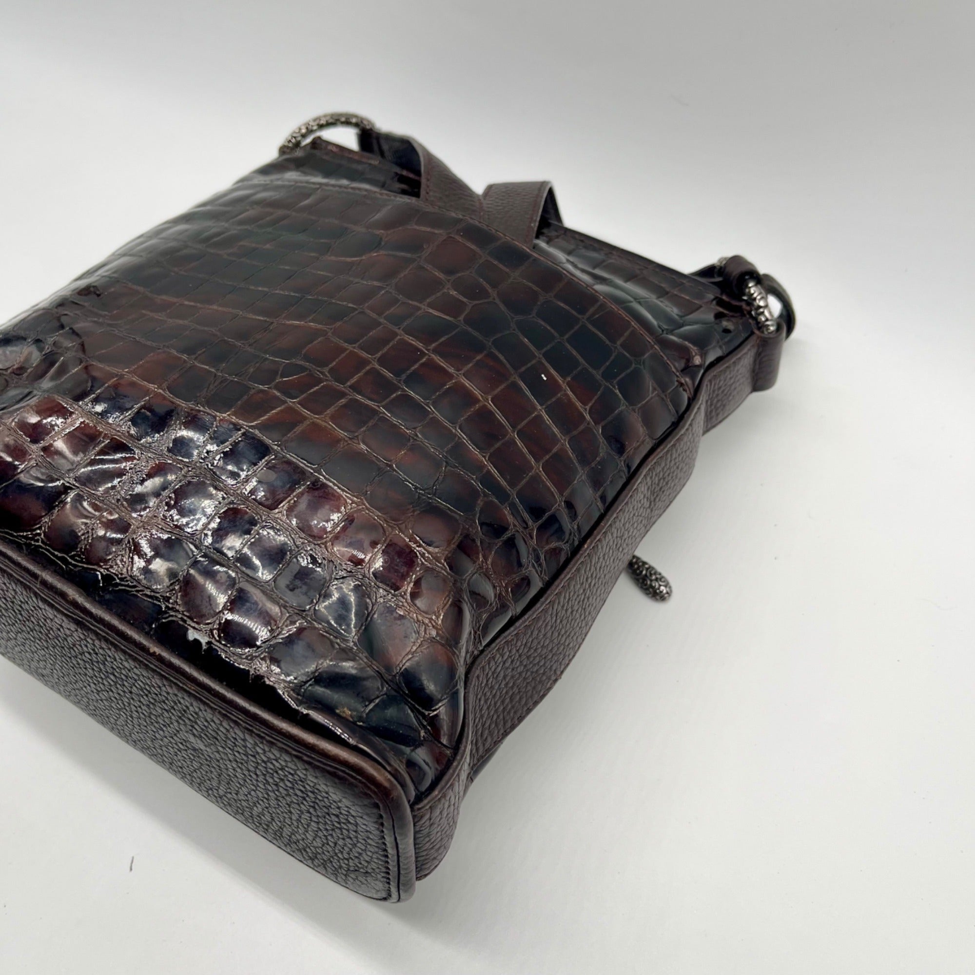 Brighton Brown Croc-Embossed Organizer Shoulder Bag